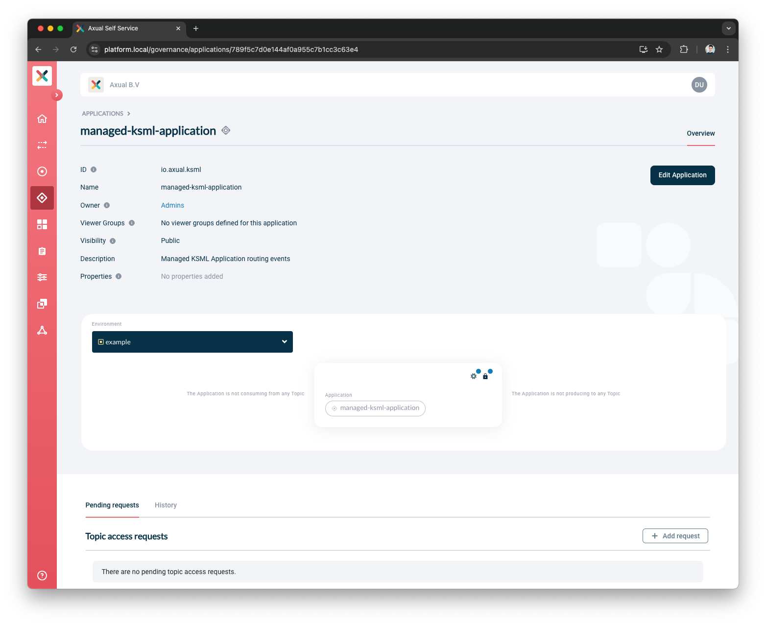 Self-Service KSML Application Detail