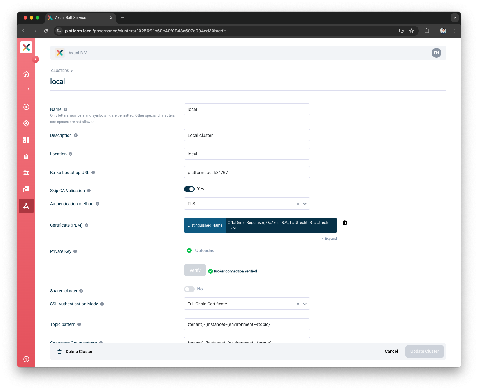 Cluster Edit Page