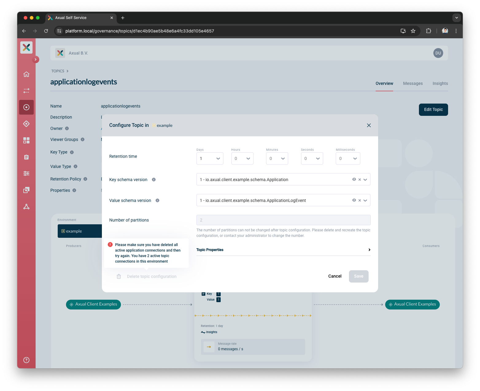 Inform topic configuration delete modal