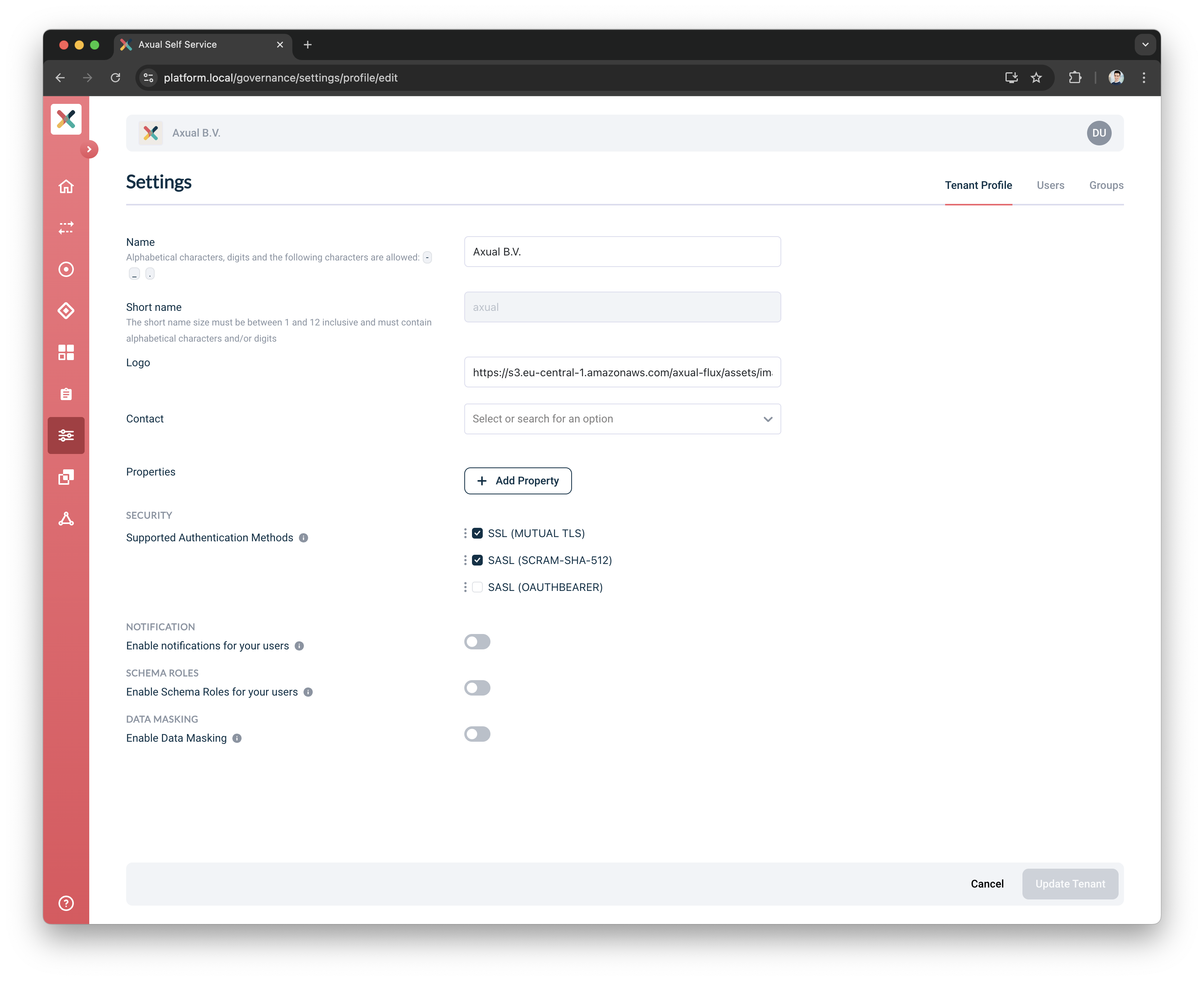 Edit Tenant profile