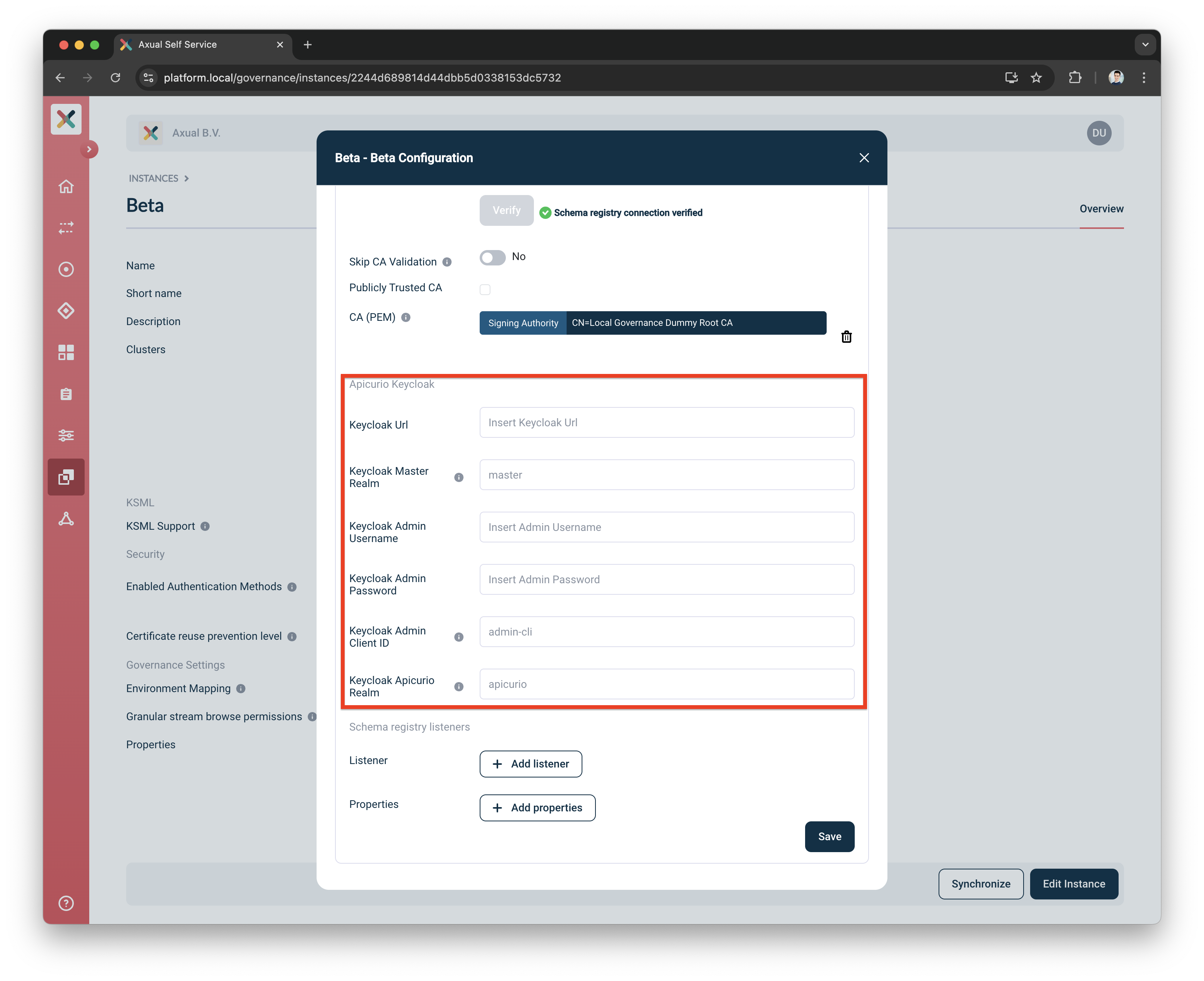 Self-Service Apicurio Keycloak Form