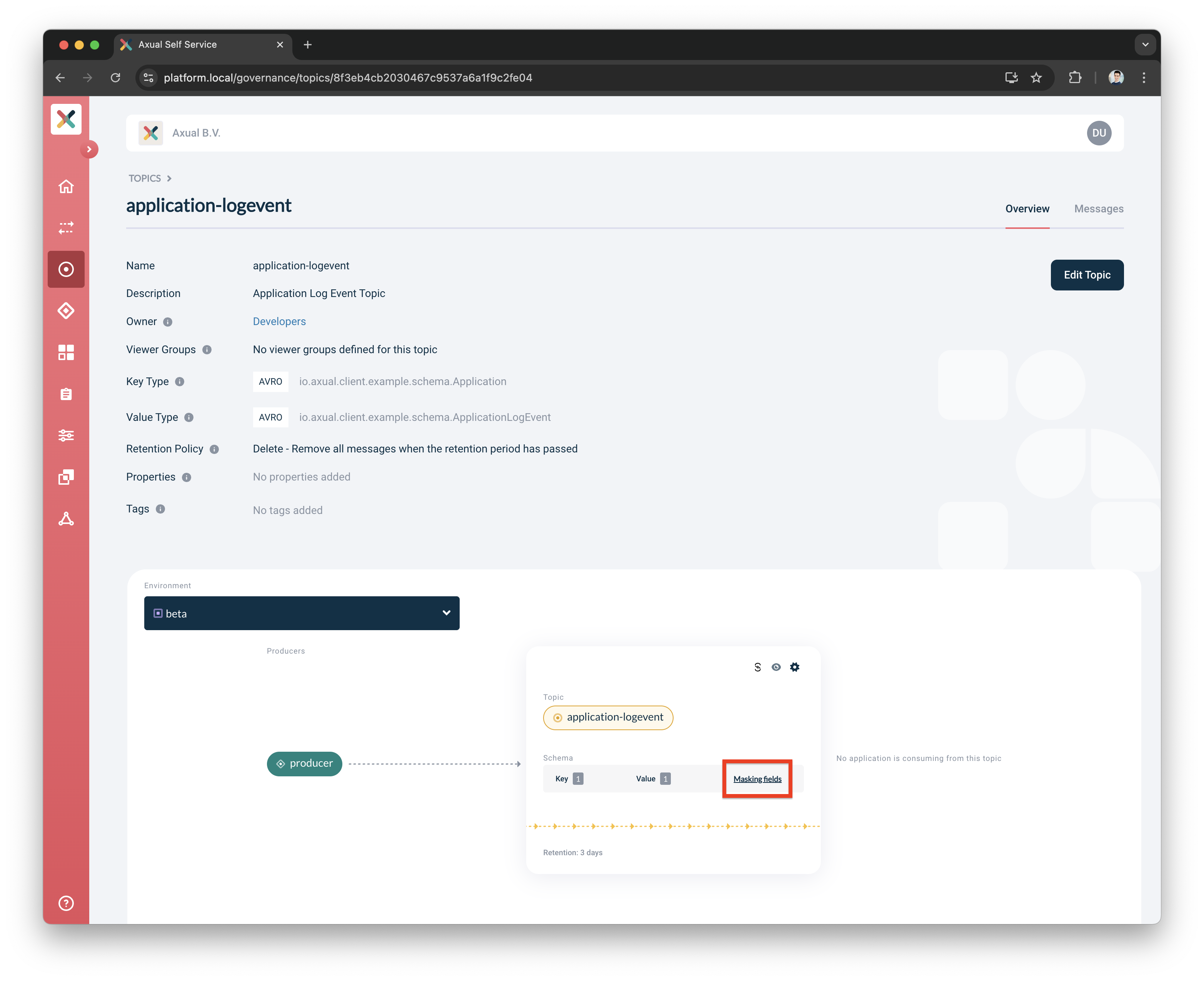 Topic Data Masking button
