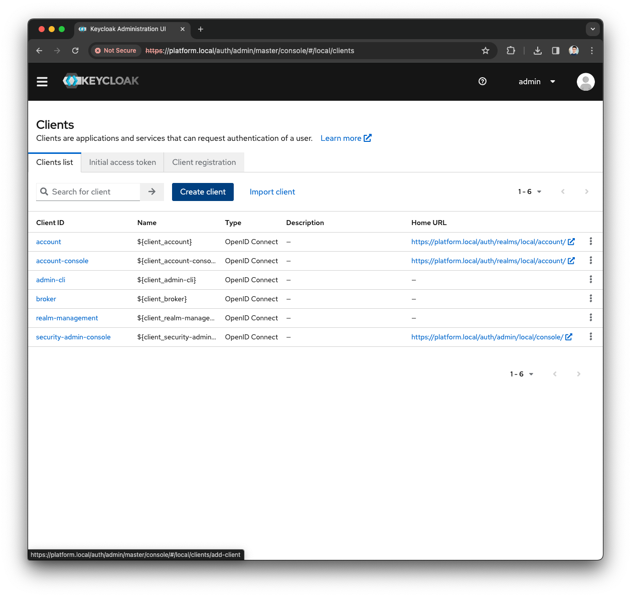 Keycloak Create Client menu