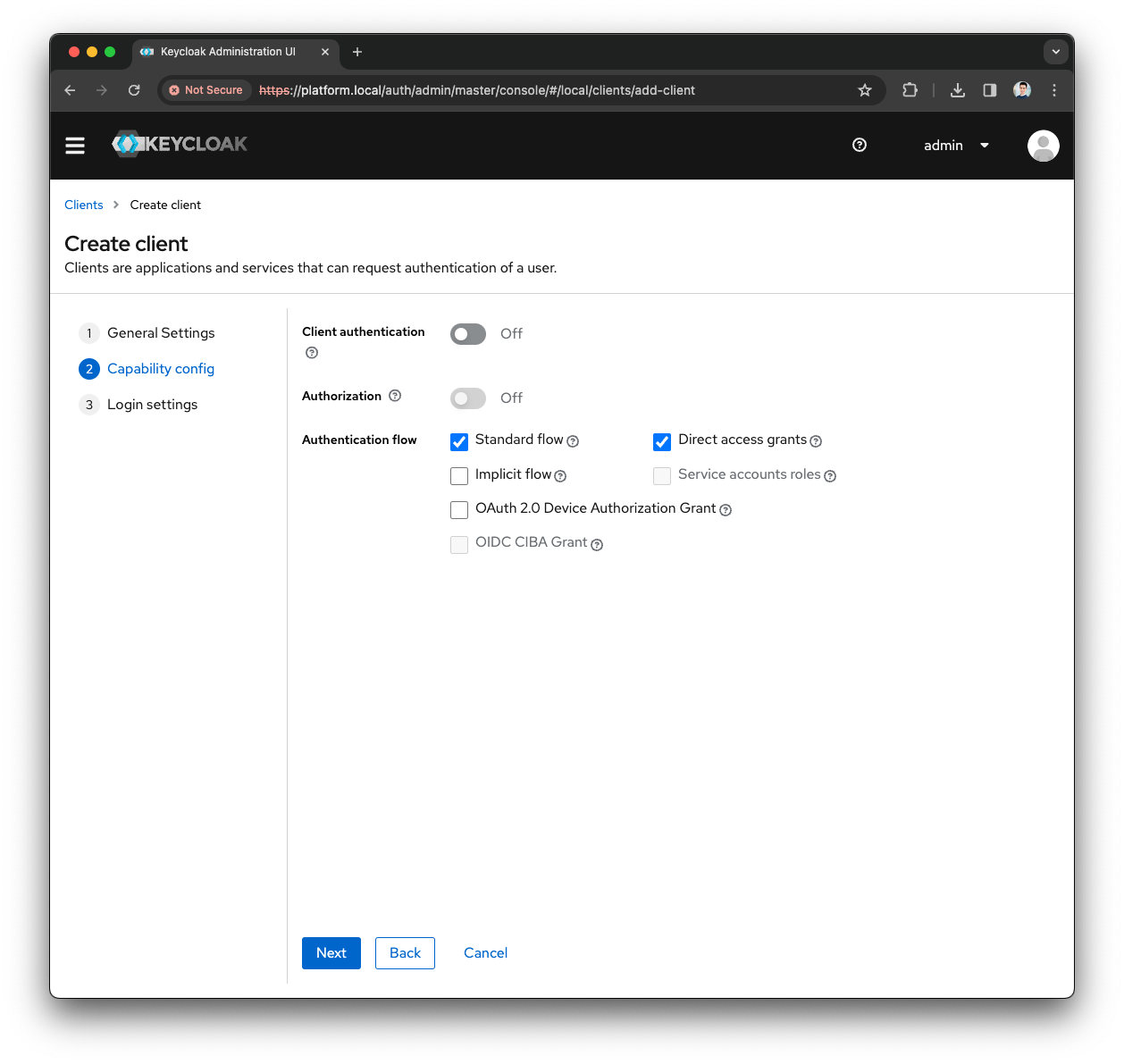 Keycloak Create Client capability config