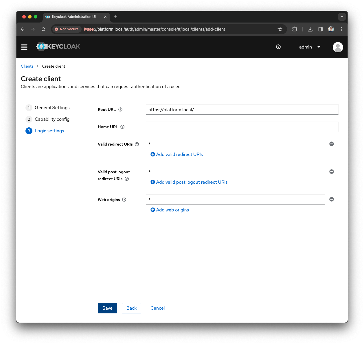 Keycloak Create Client login settings
