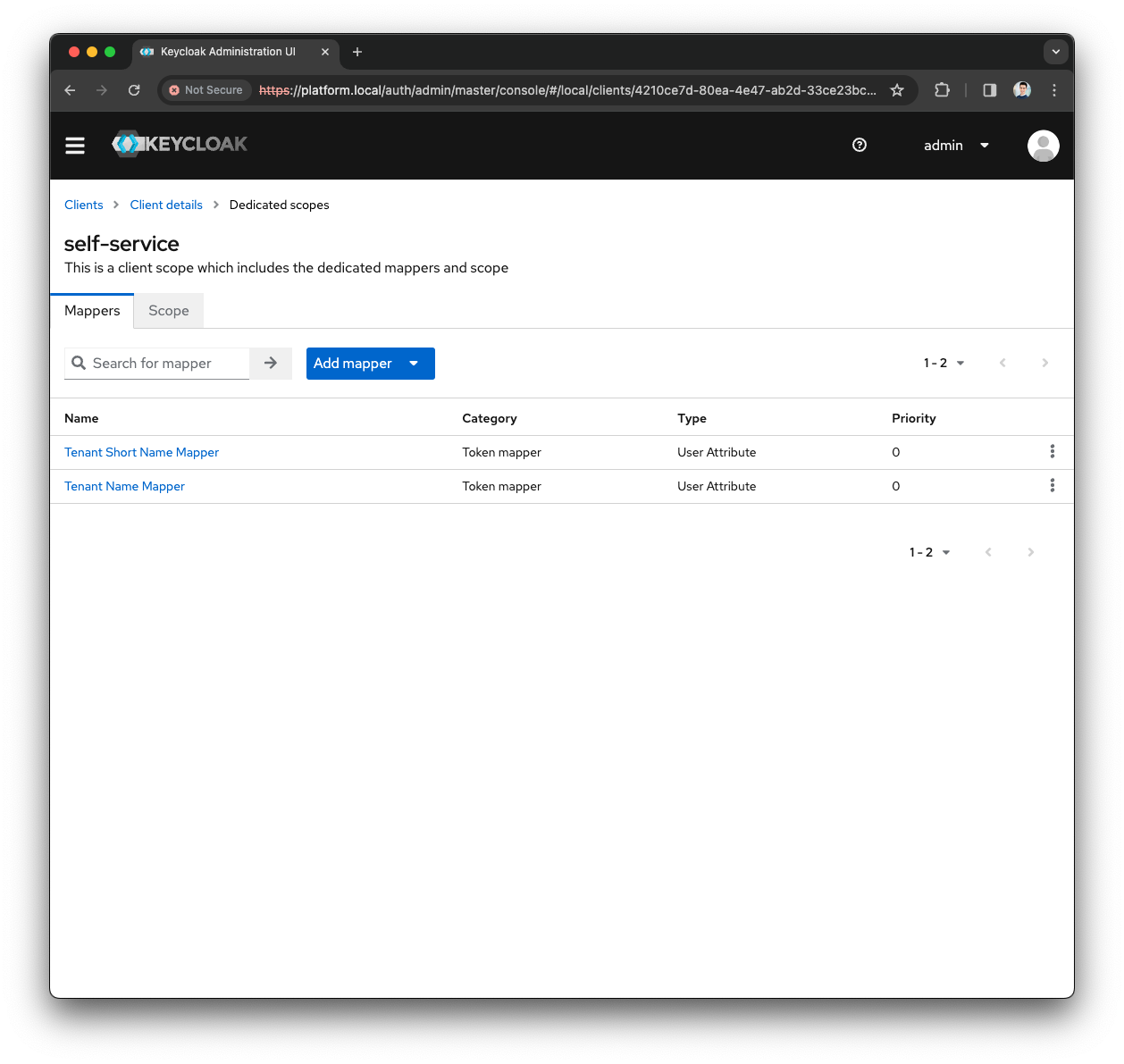 Keycloak Self-Service client-mappers
