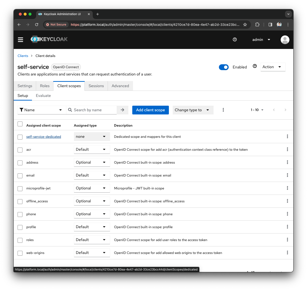 Keycloak Client Scopes tab