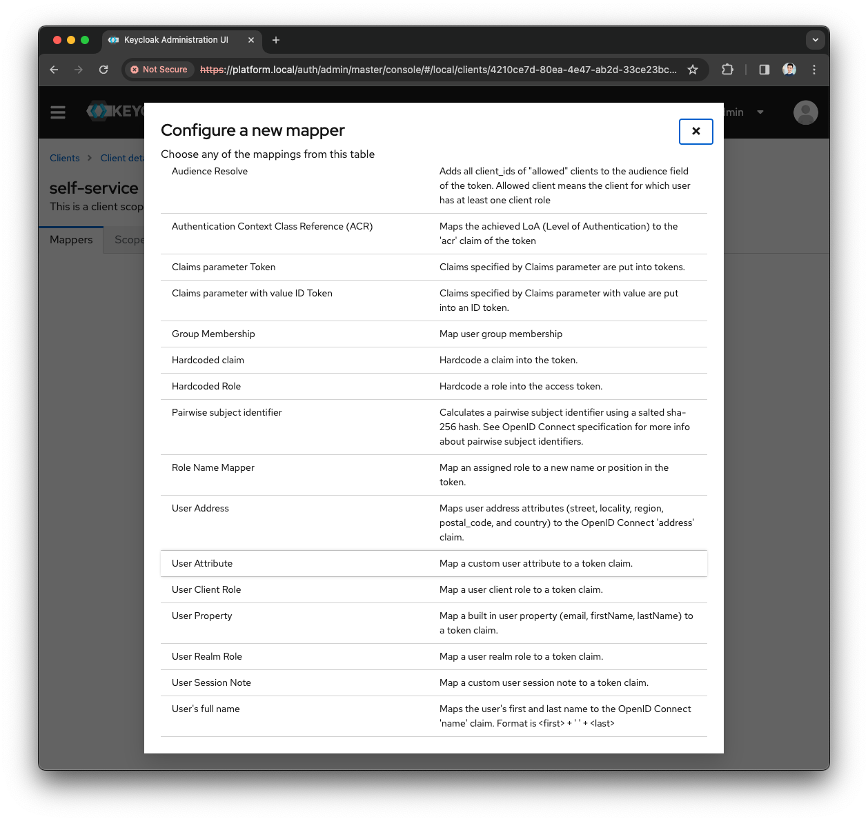 Keycloak Select Client Mapper