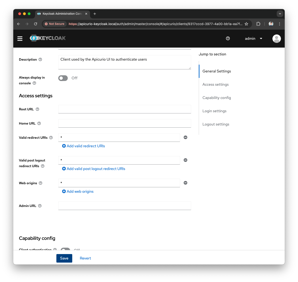 Keycloak Create Apicurio-Web Client Access config