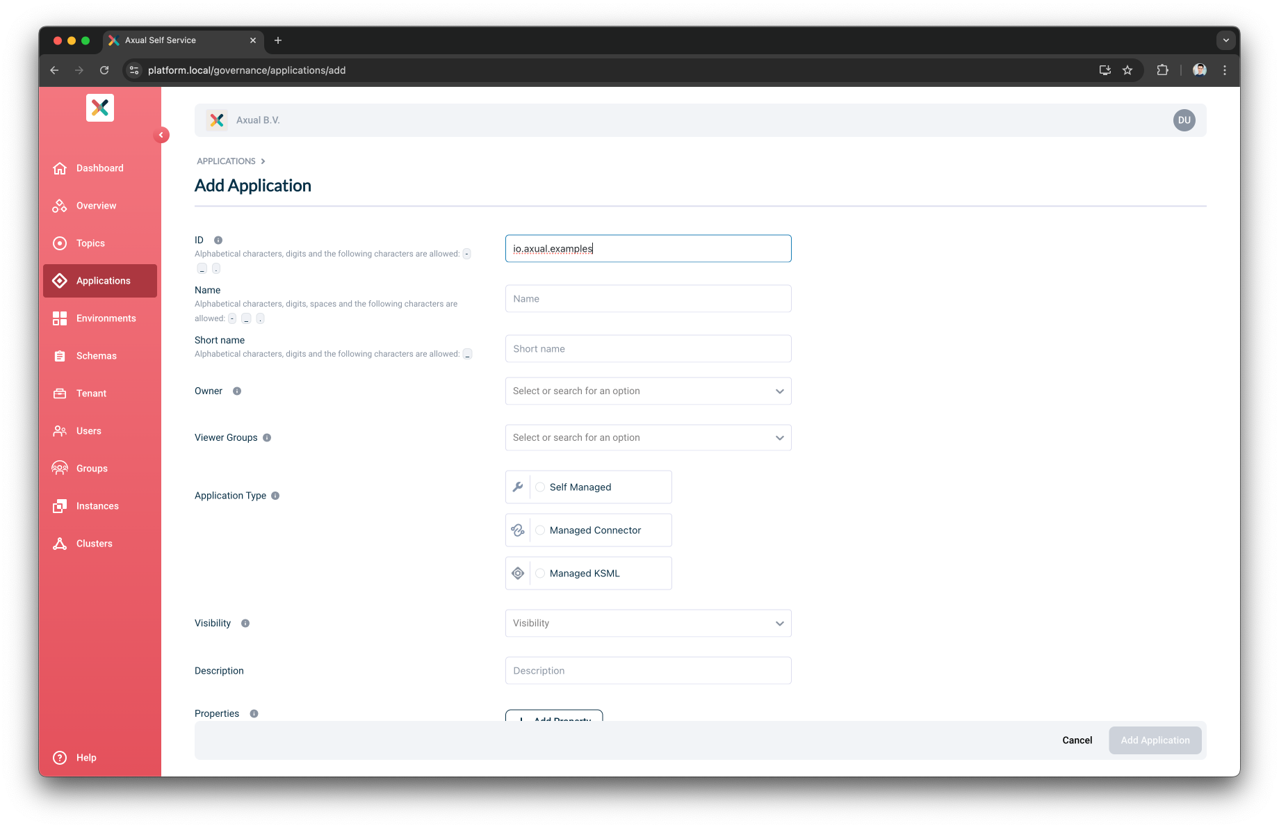 New application view