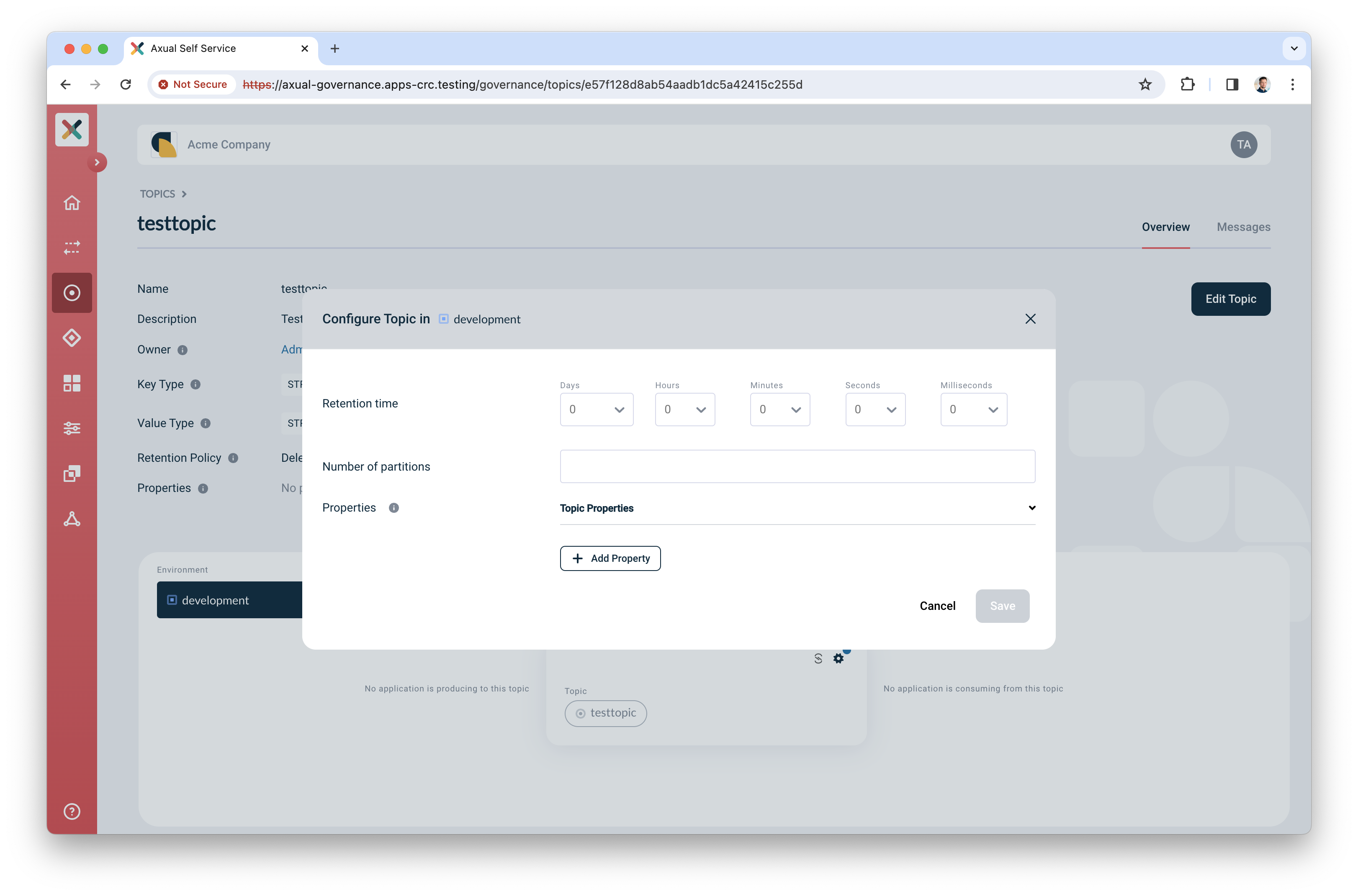 Self-Service Configure Topic modal configured