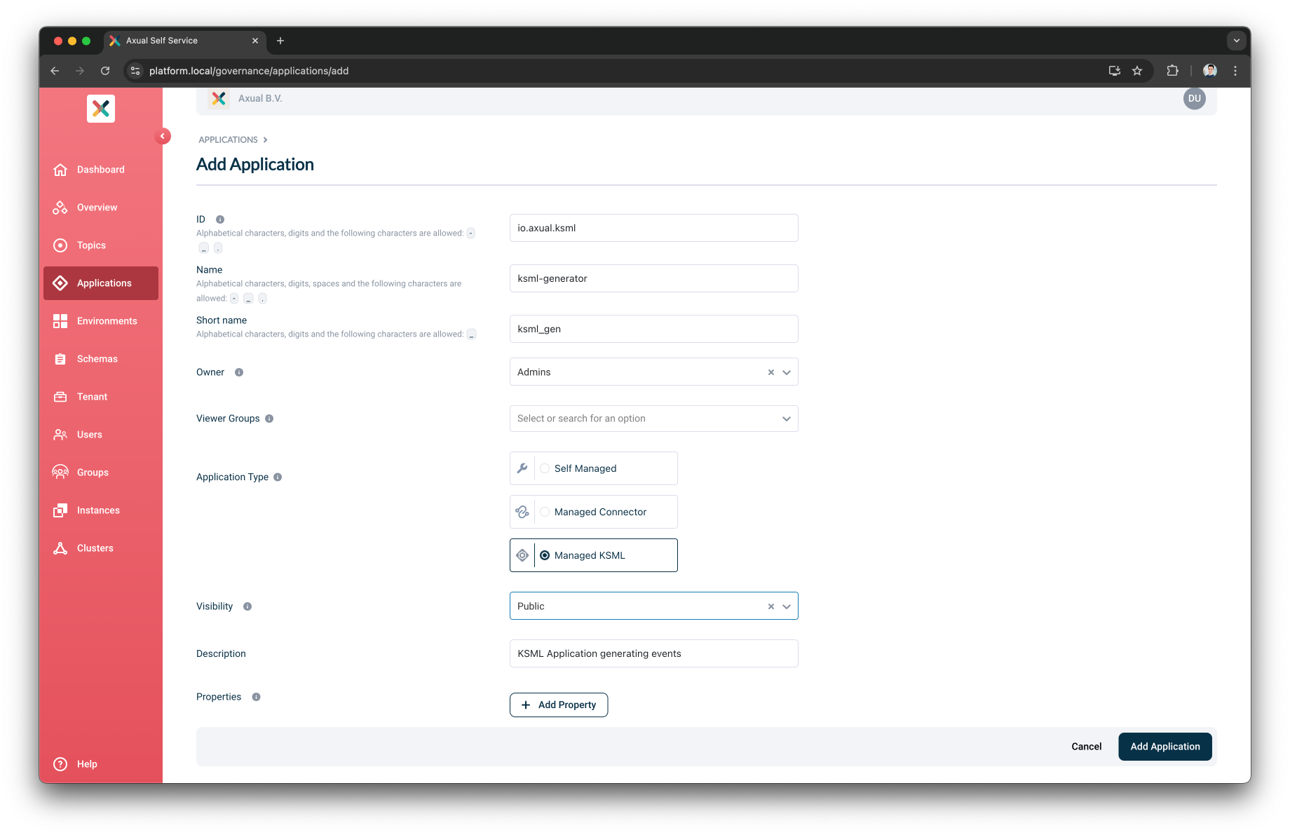 Self-Service Add KSML Application