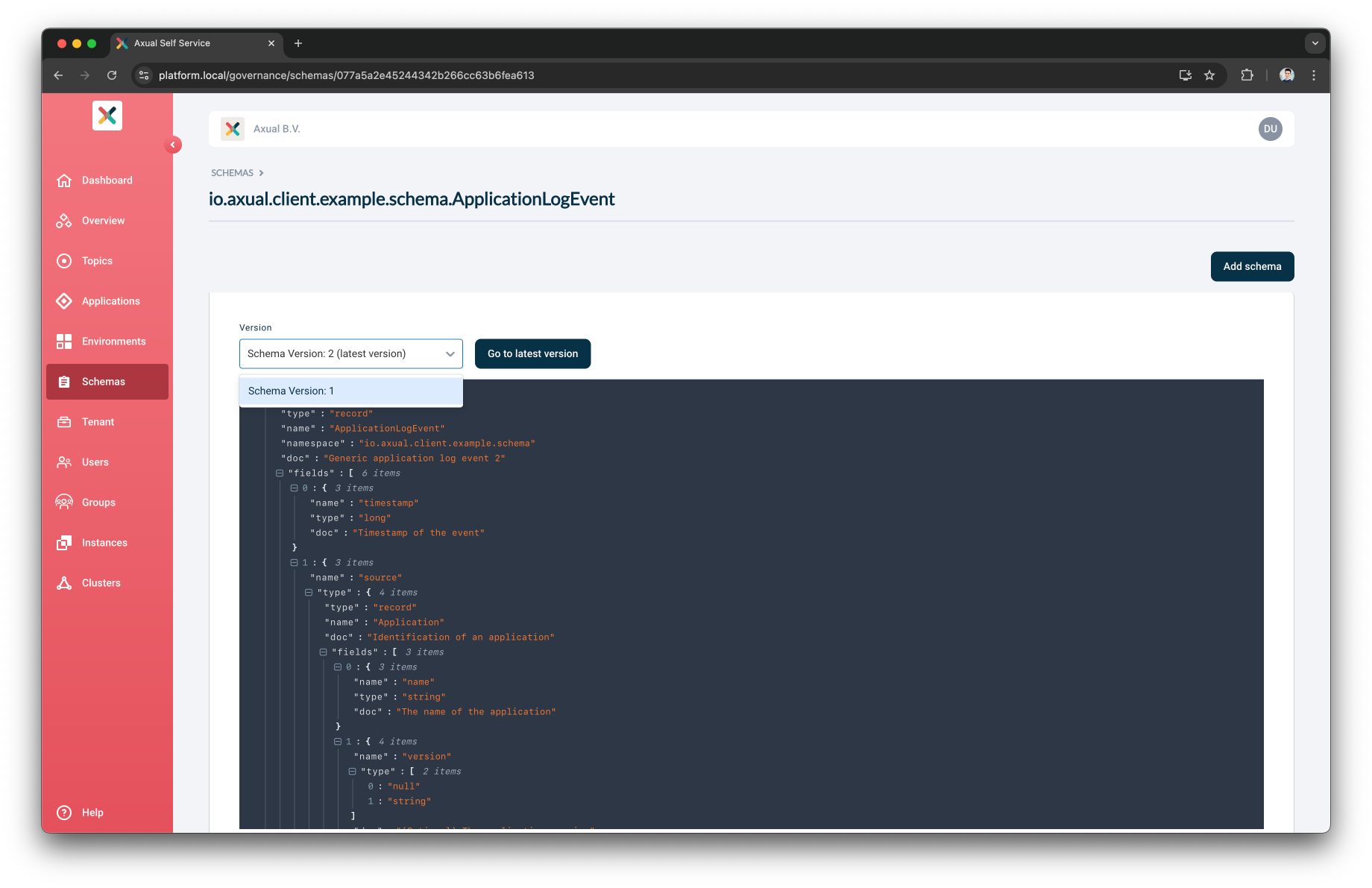 View All Schema Versions