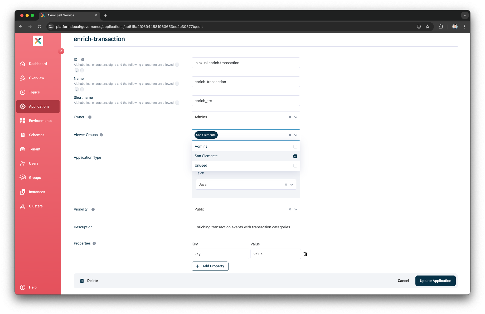 Select Application viewer groups