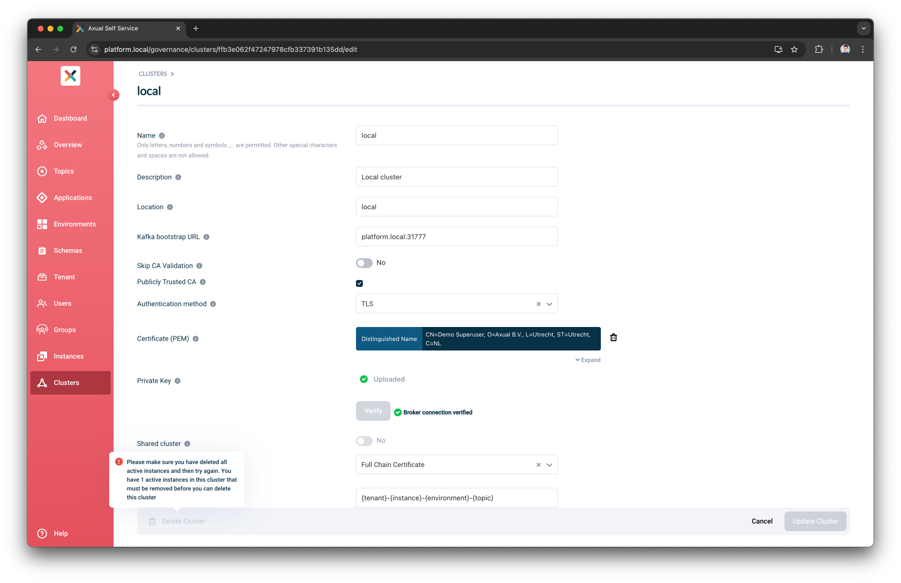 Cluster Delete Button Disabled