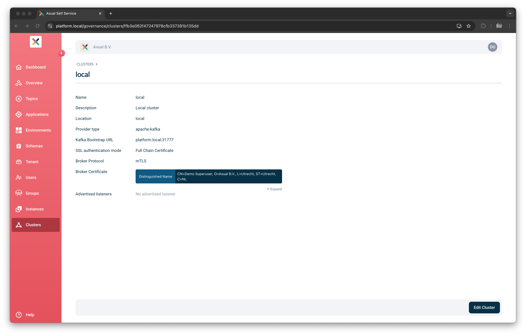 Cluster detail page