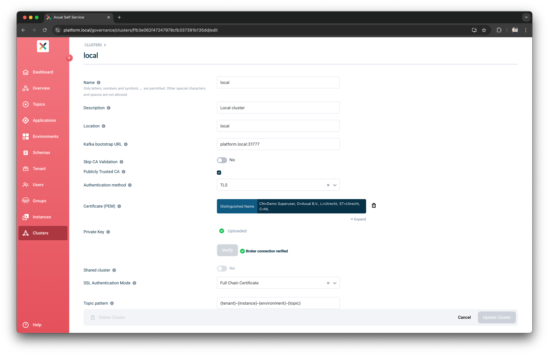 Cluster Edit Page