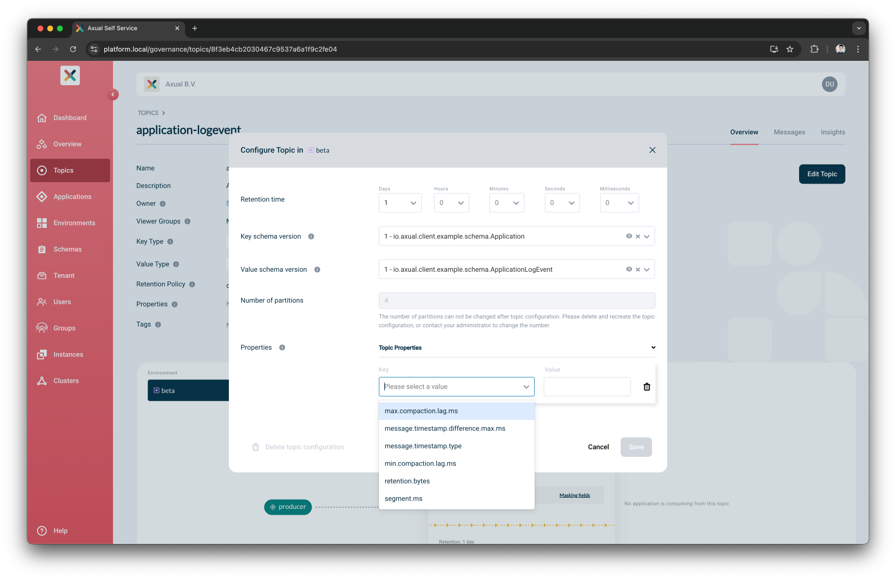 Configure topic properties