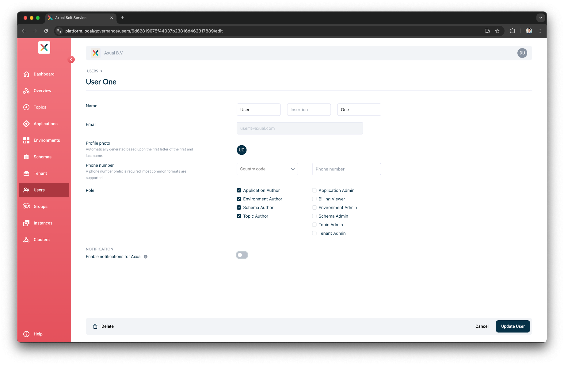 Disable user notifications
