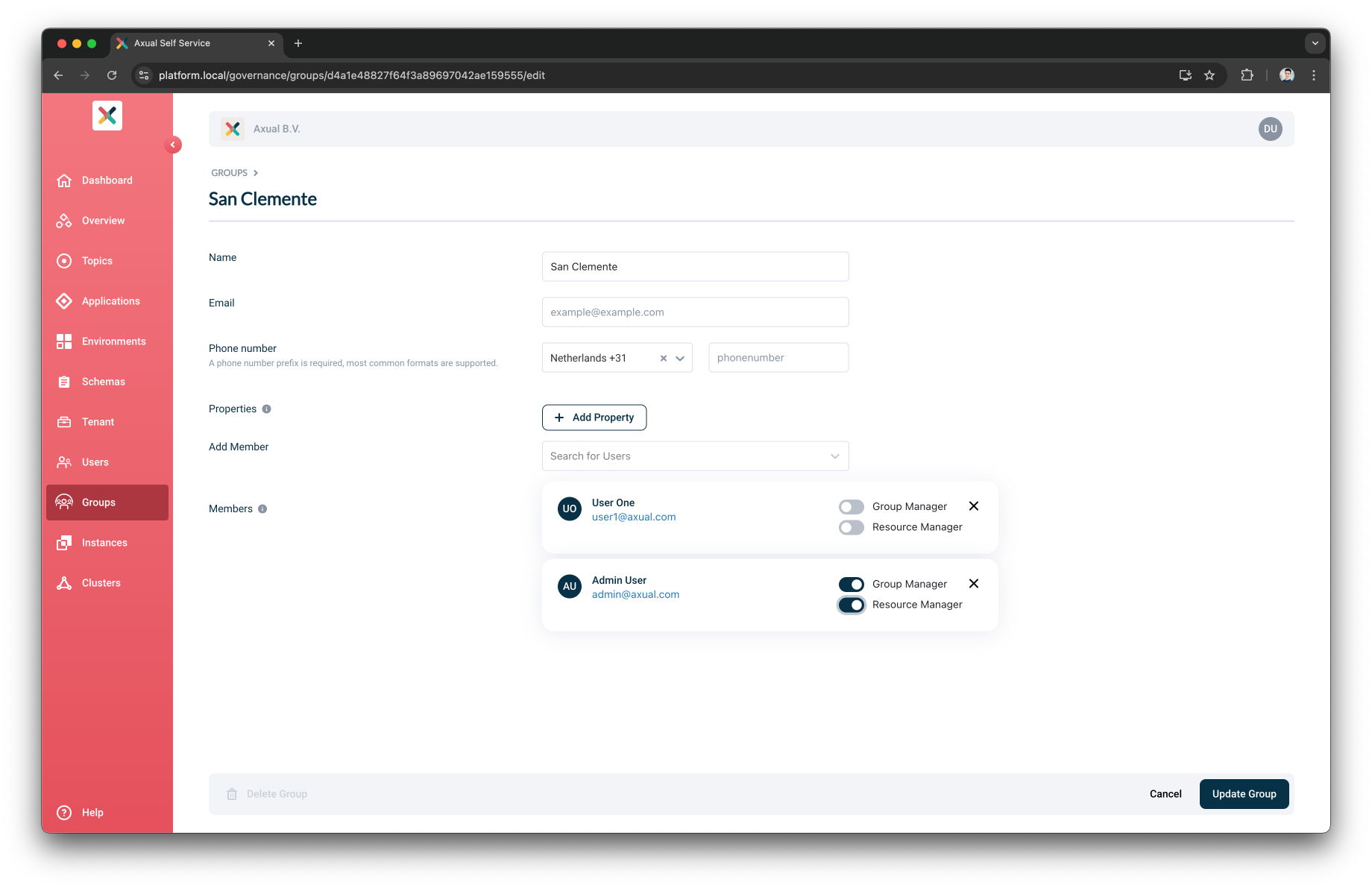 Designate resource manager for the group