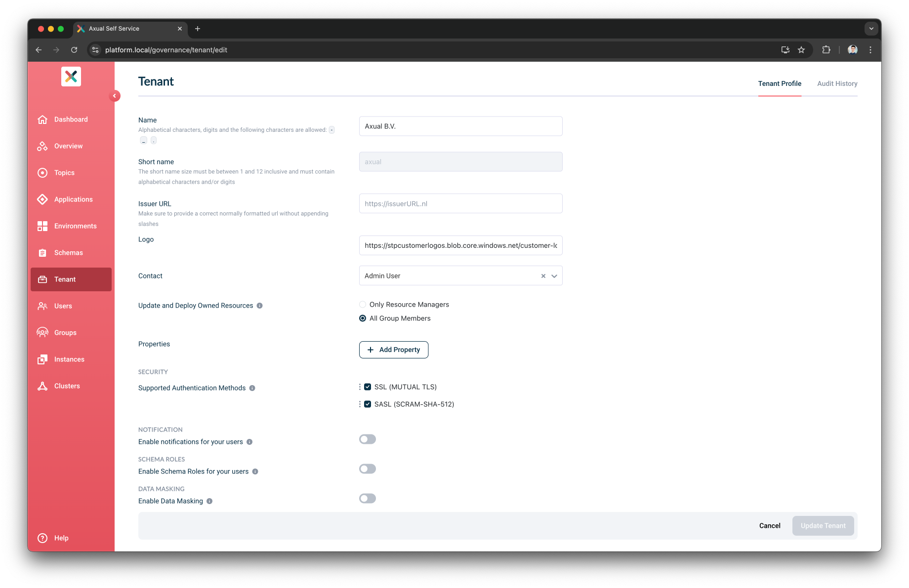Edit Tenant profile