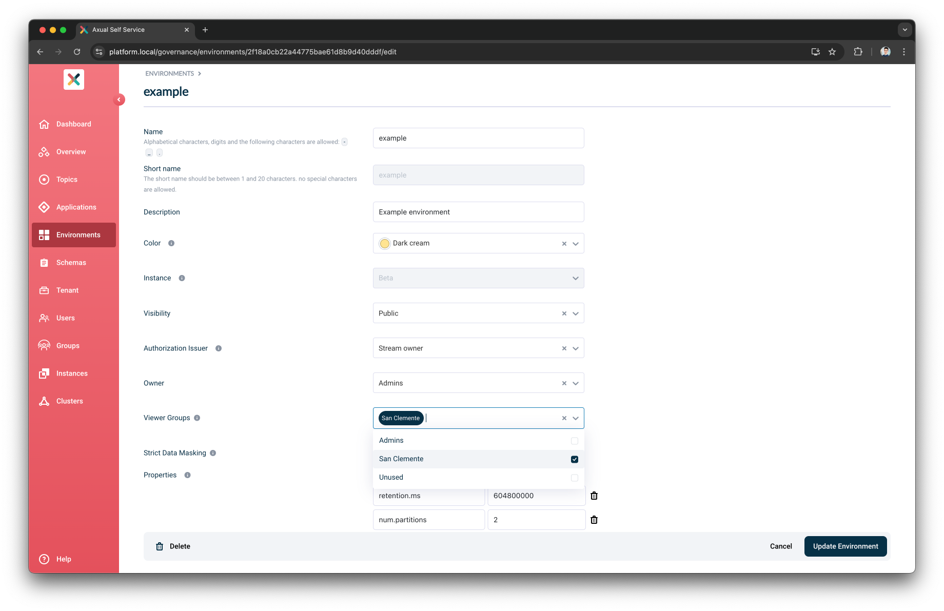 Select Environment viewer groups