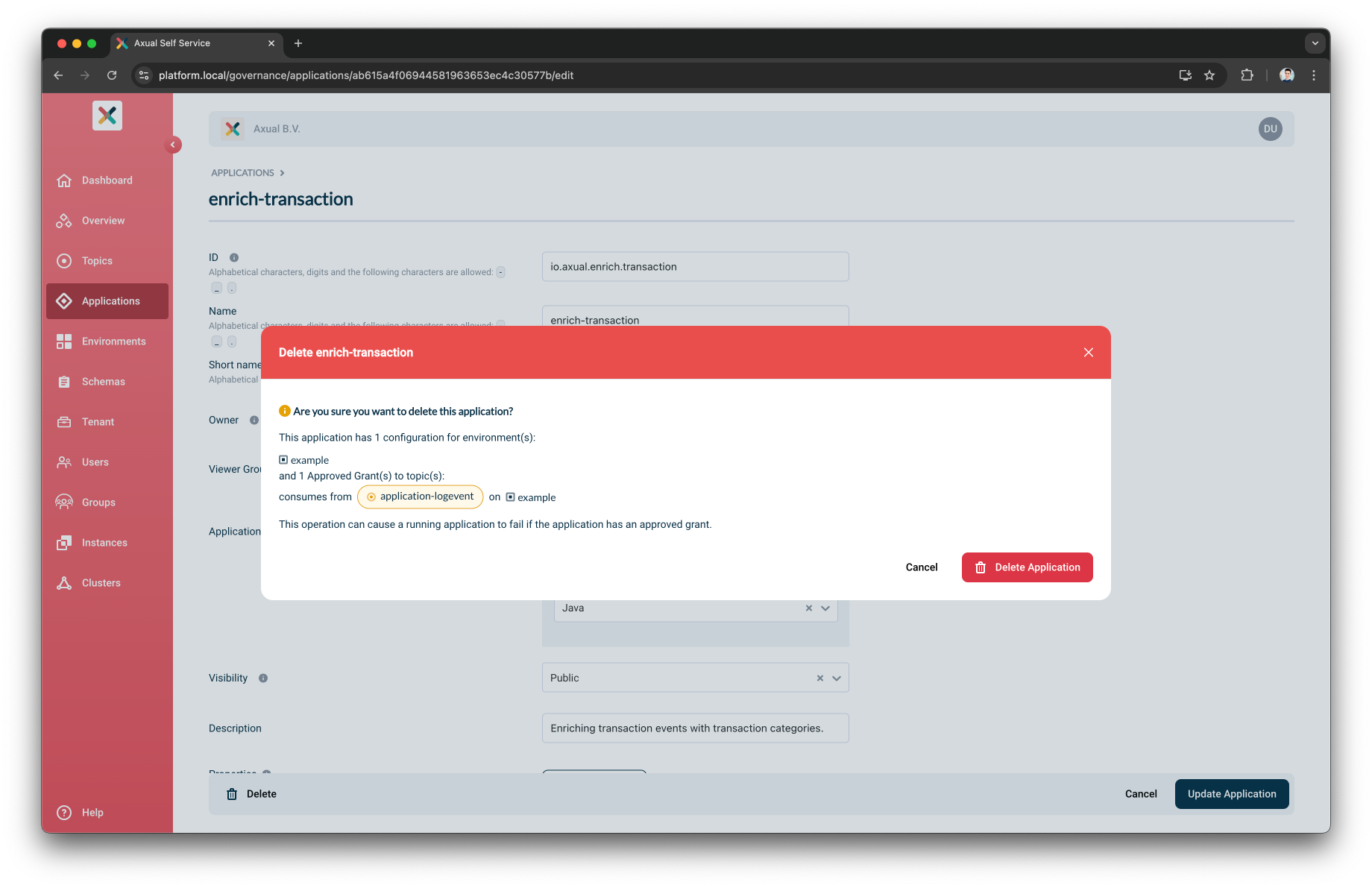 Inform application modal