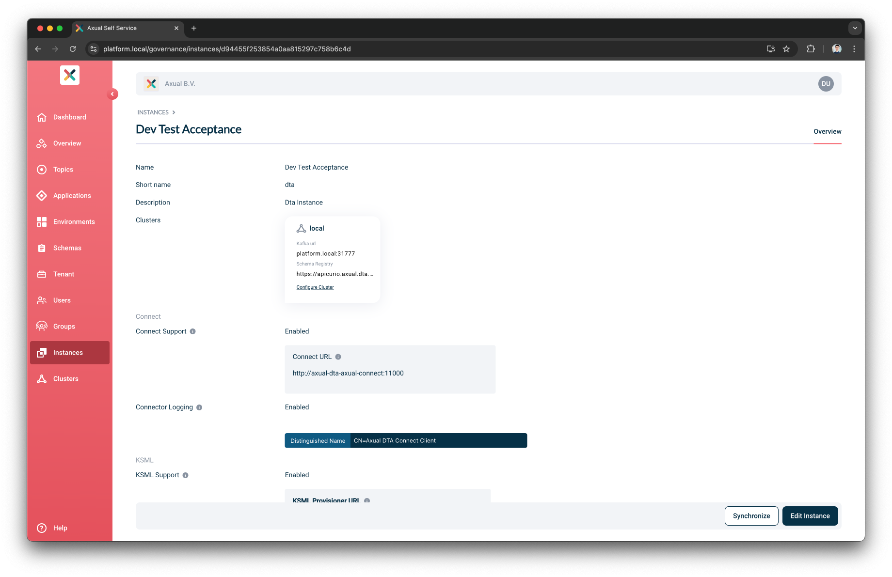 Instance detail page