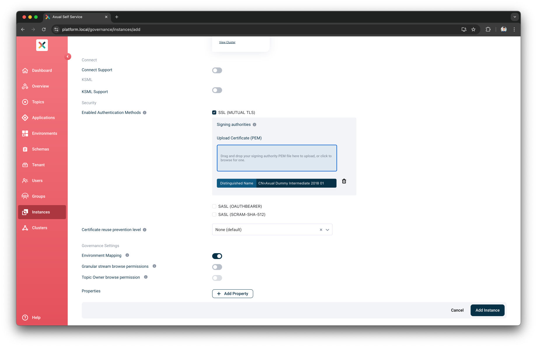 Self-Service Add Instance Security