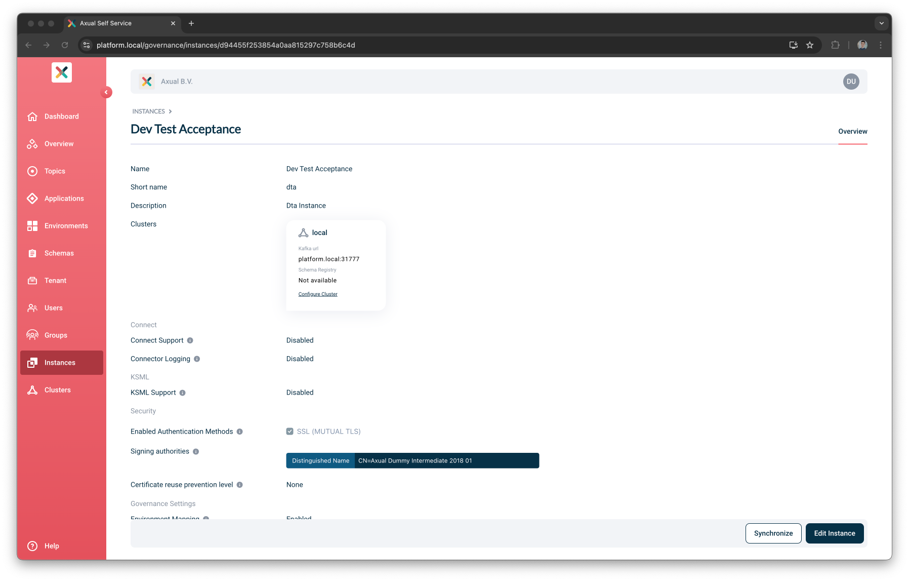 Self-Service Add Apicurio Schema Registry Details page
