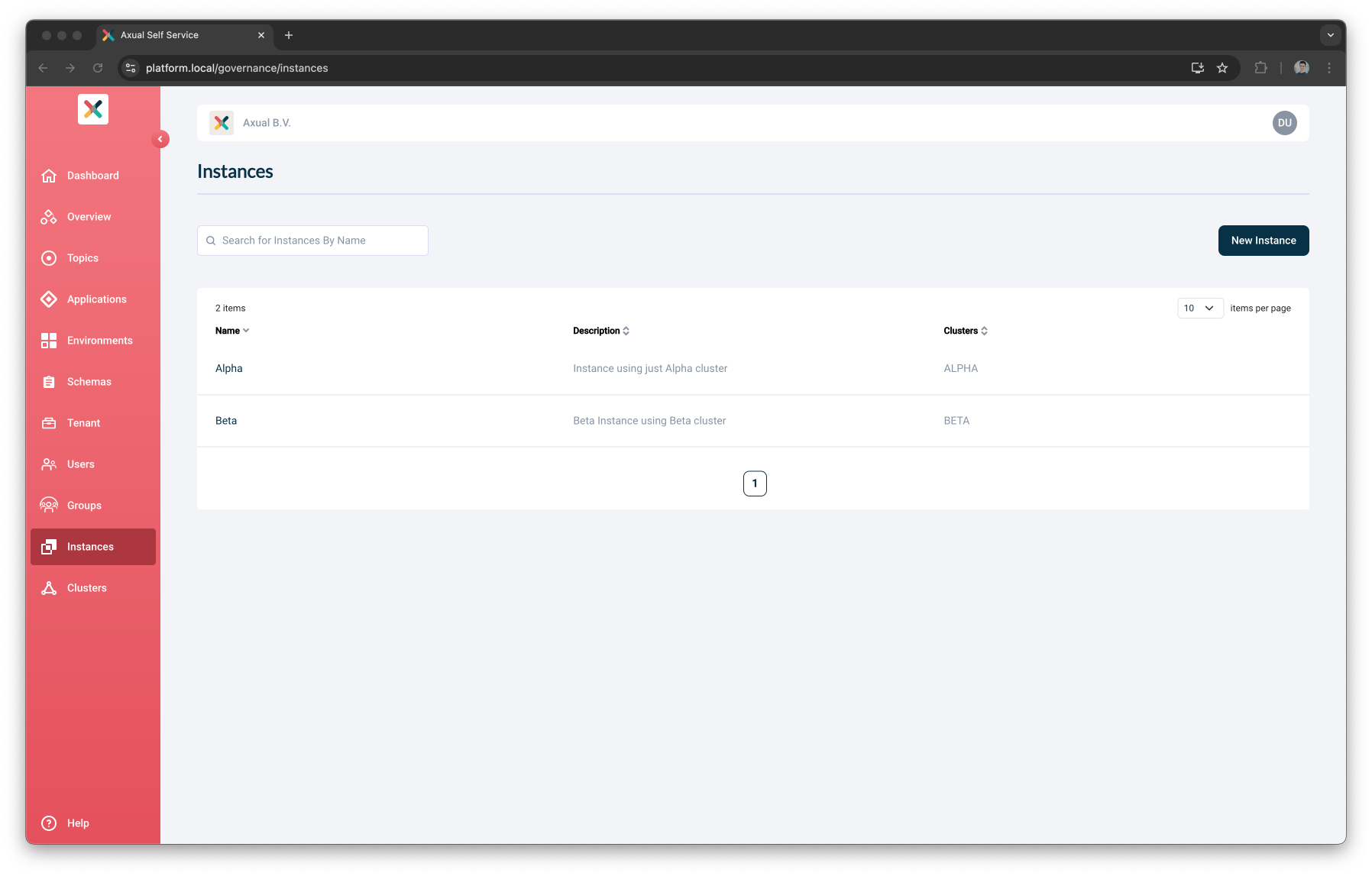 Self-Service Instances Menu