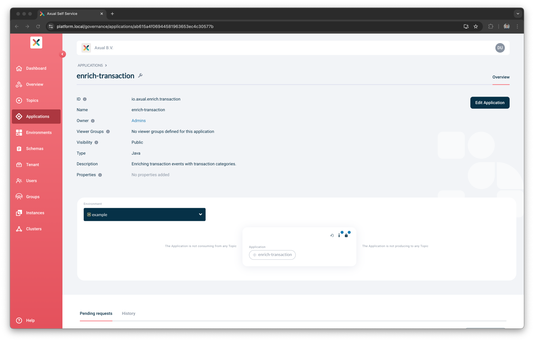 Application detail page