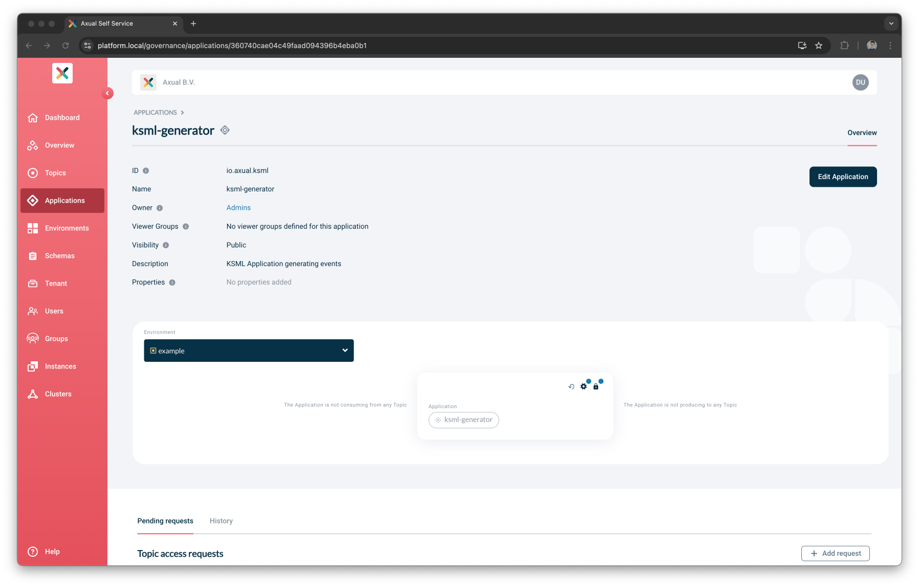 Self-Service KSML Application Detail