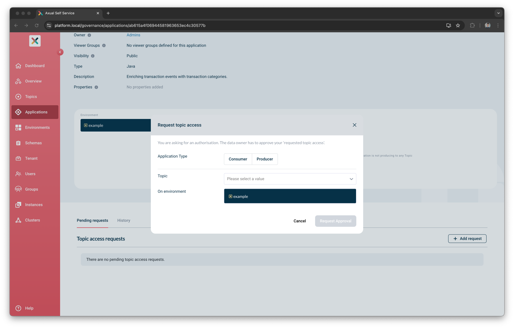 Request approval modal