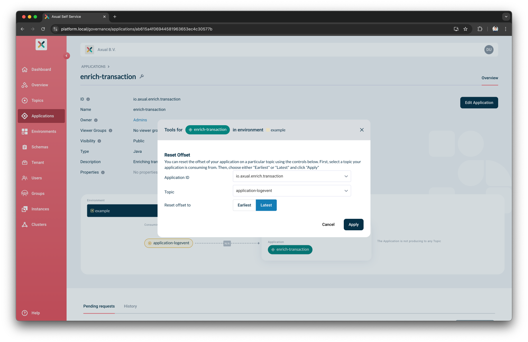 Reset Consumer Group modal