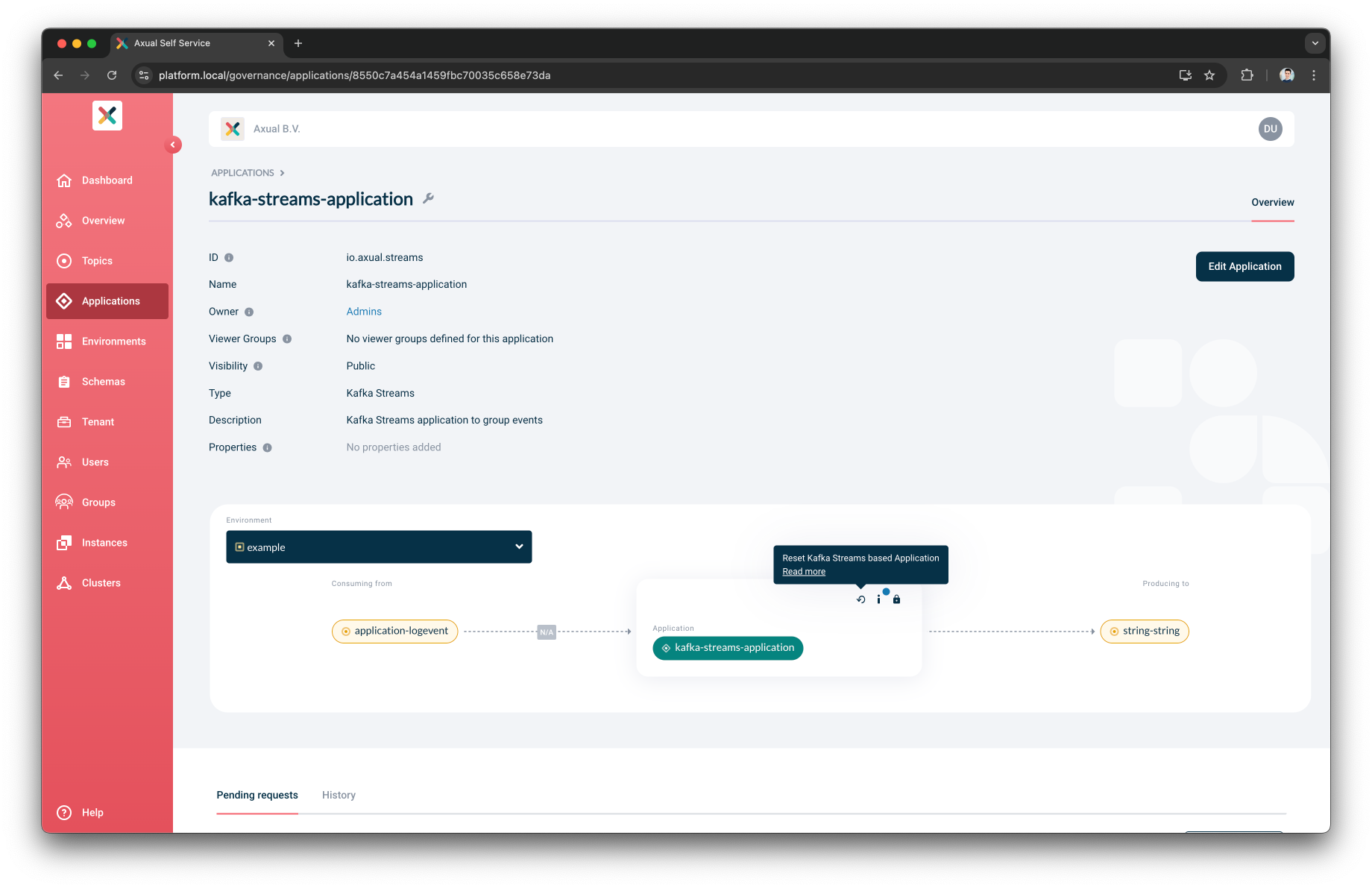 Reset Kafka Streams based button