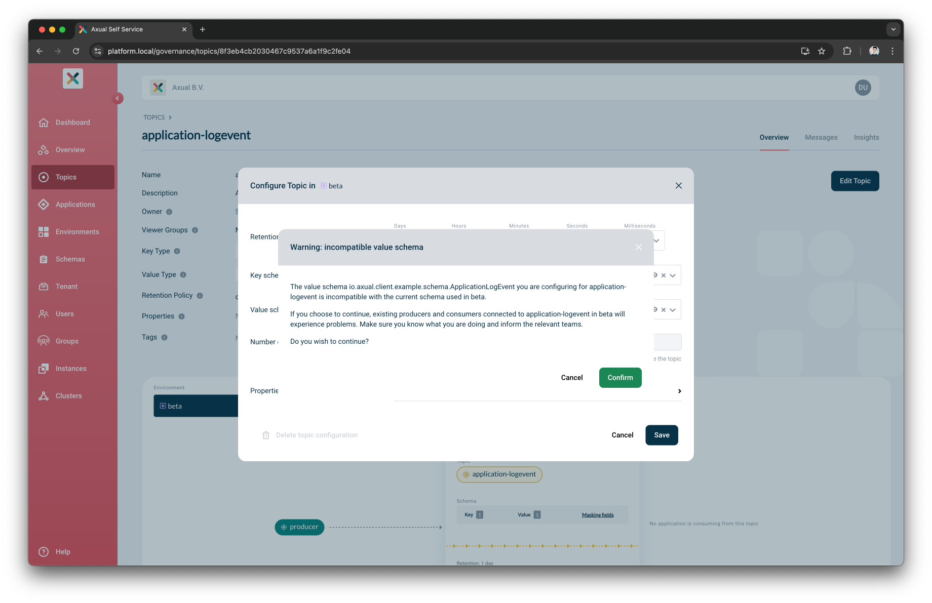 Incompatible schema warning