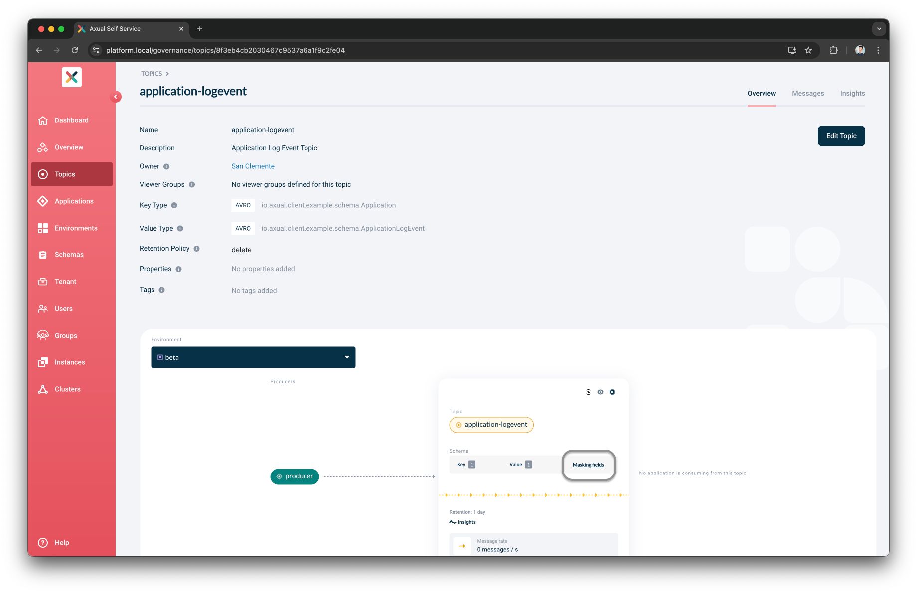 Topic Data Masking button