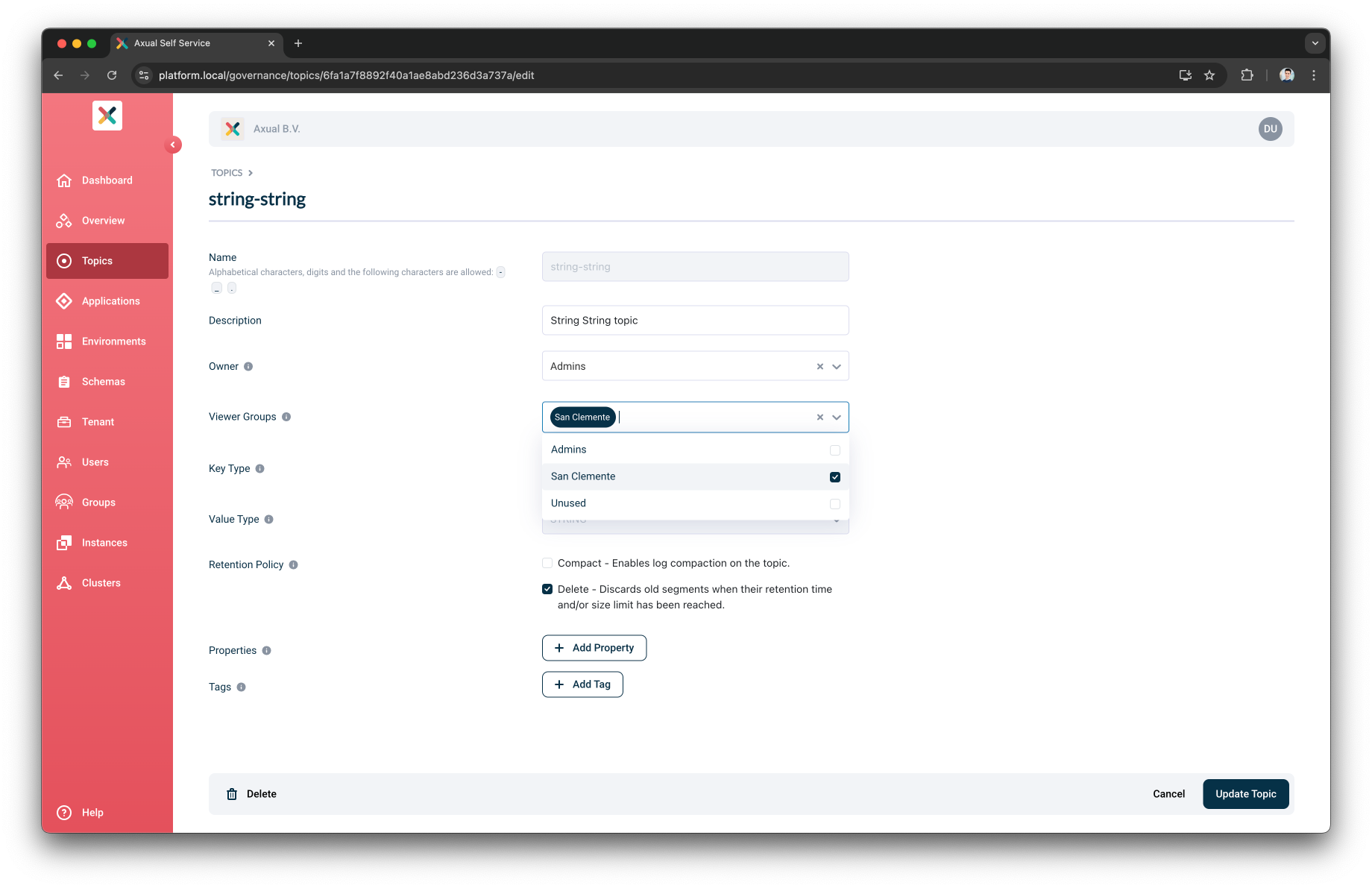 Select Topic viewer groups