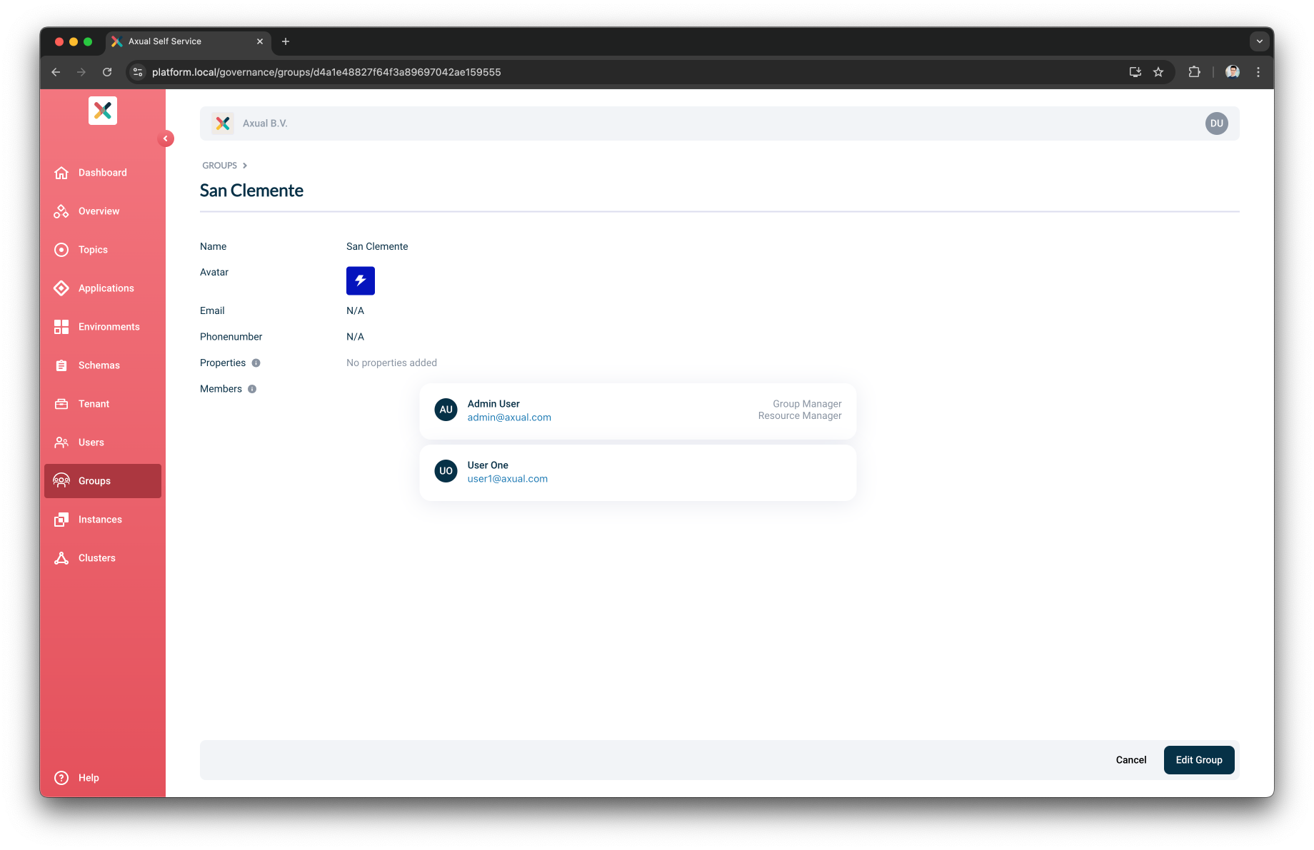 Group detail page