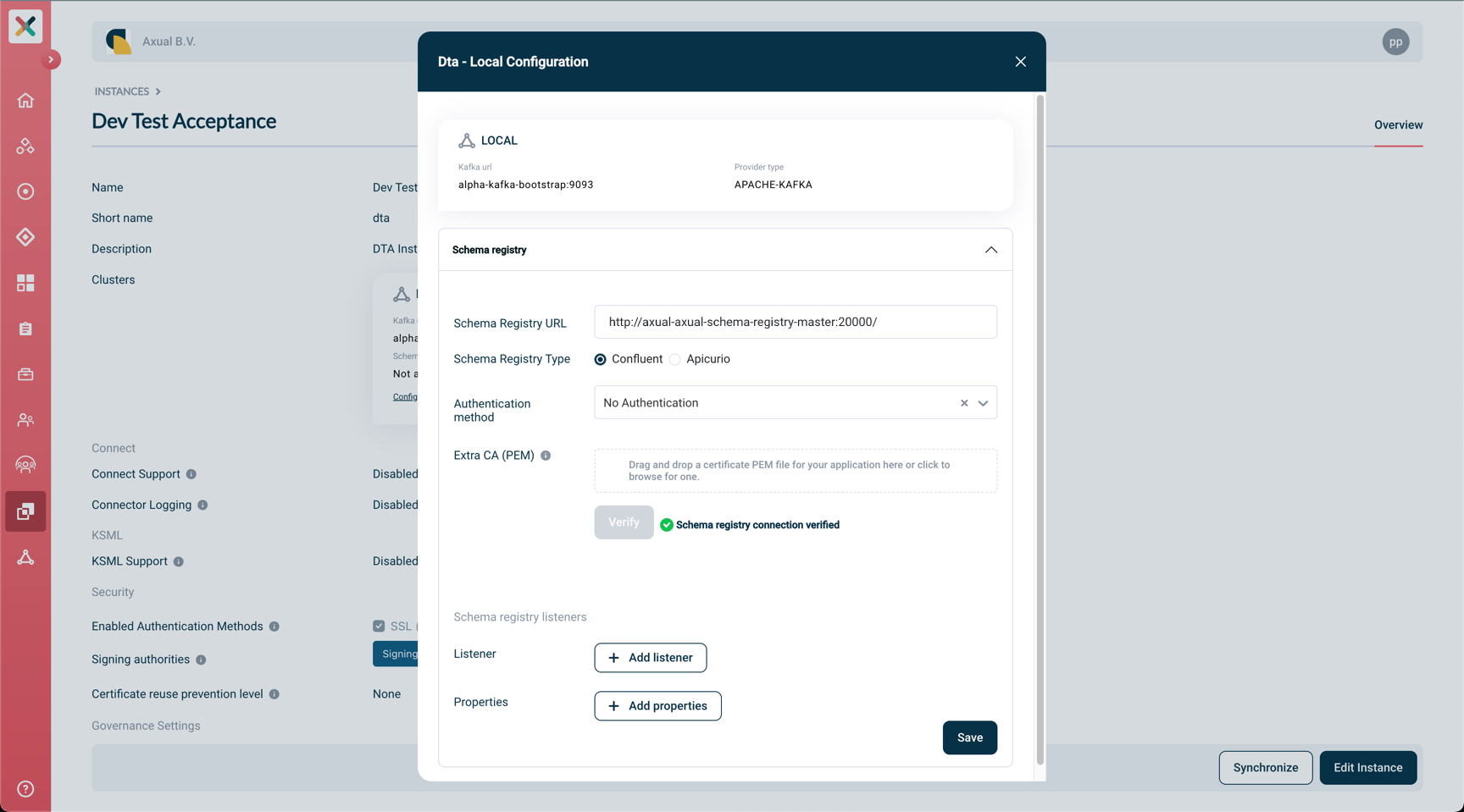 Self-Service Add Confluent Schema Registry Details page