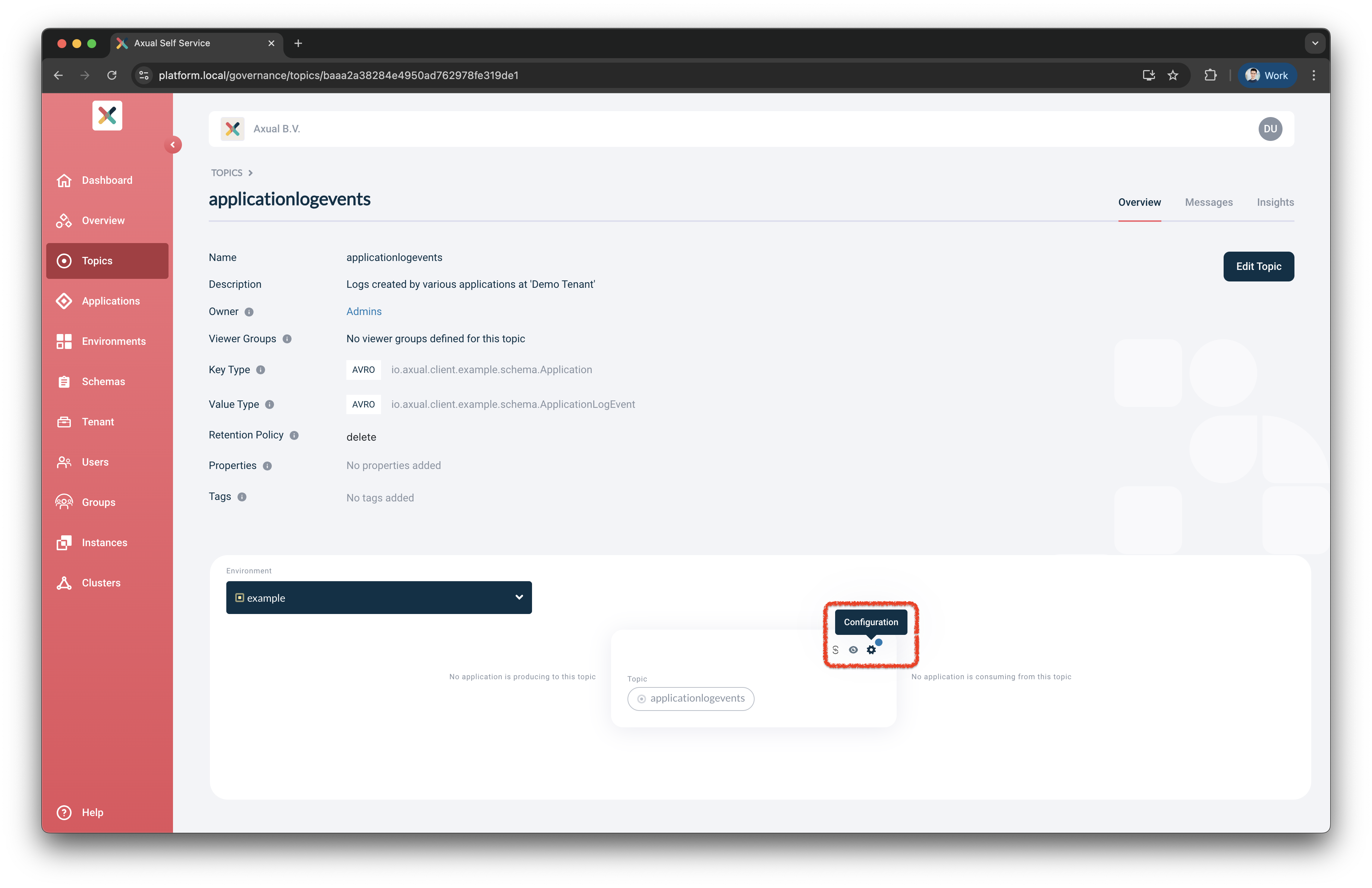 Config topic button