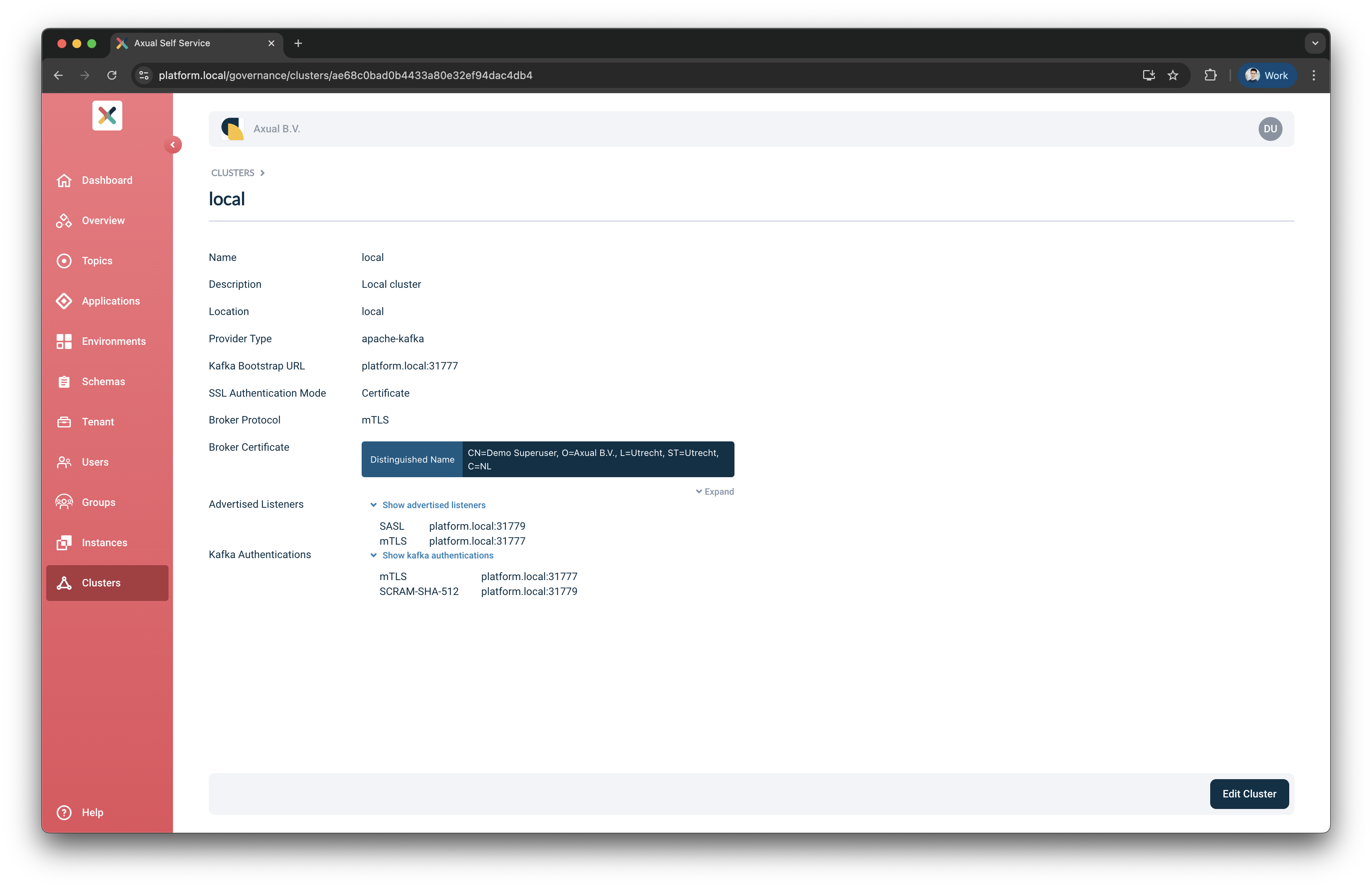 Cluster detail page