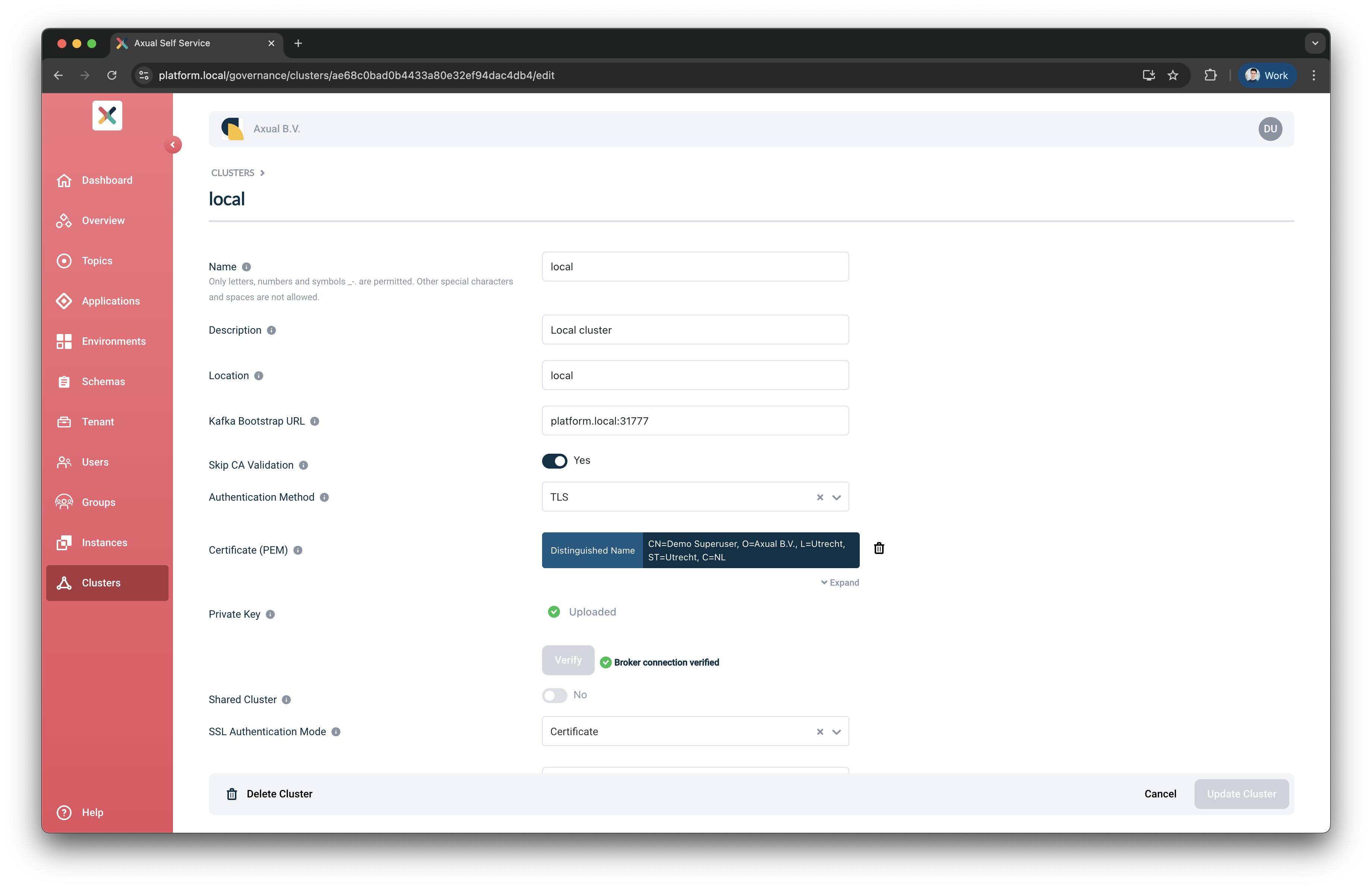 Cluster Edit Page