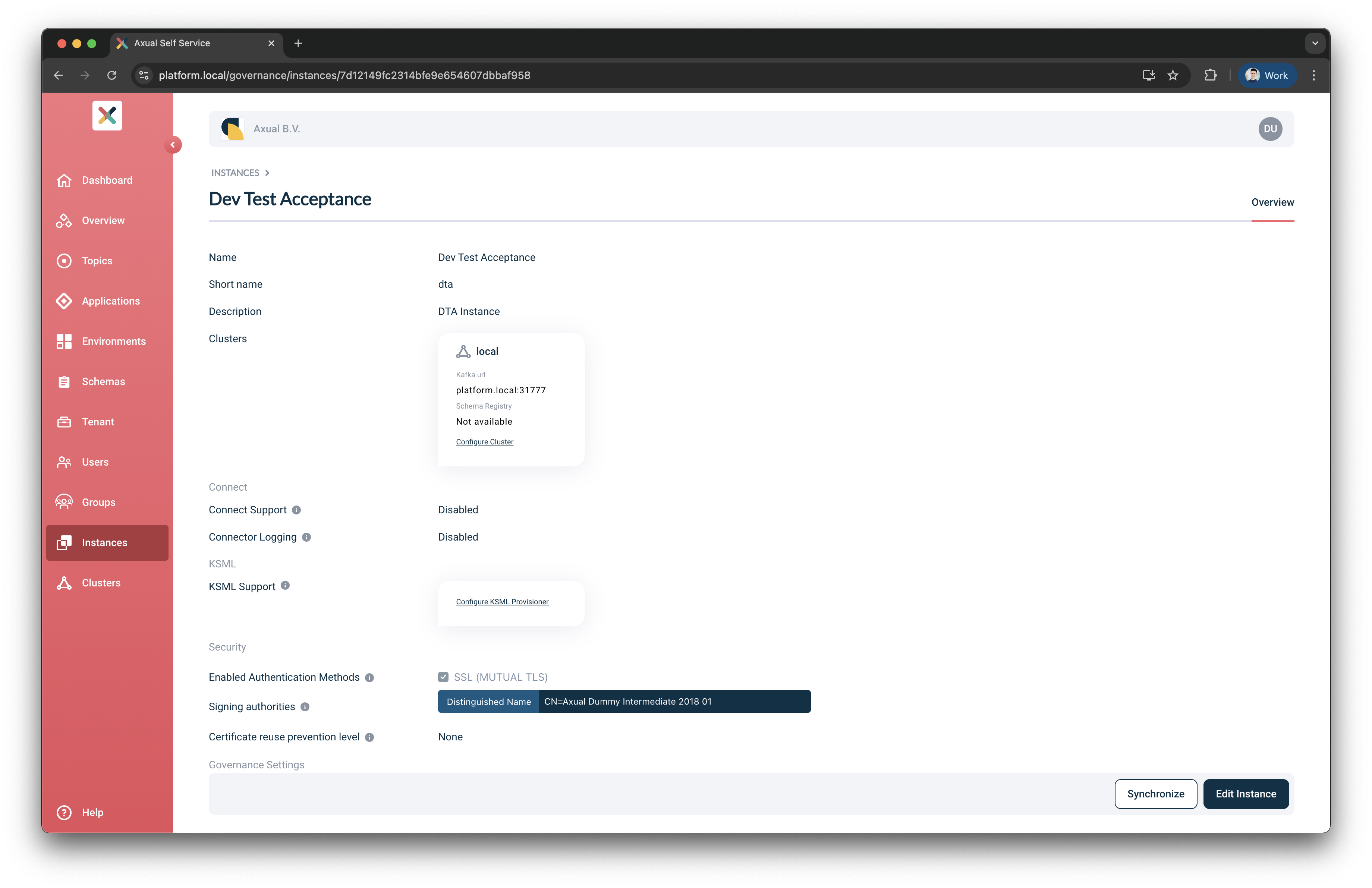 Self-Service Add Apicurio Schema Registry Details page