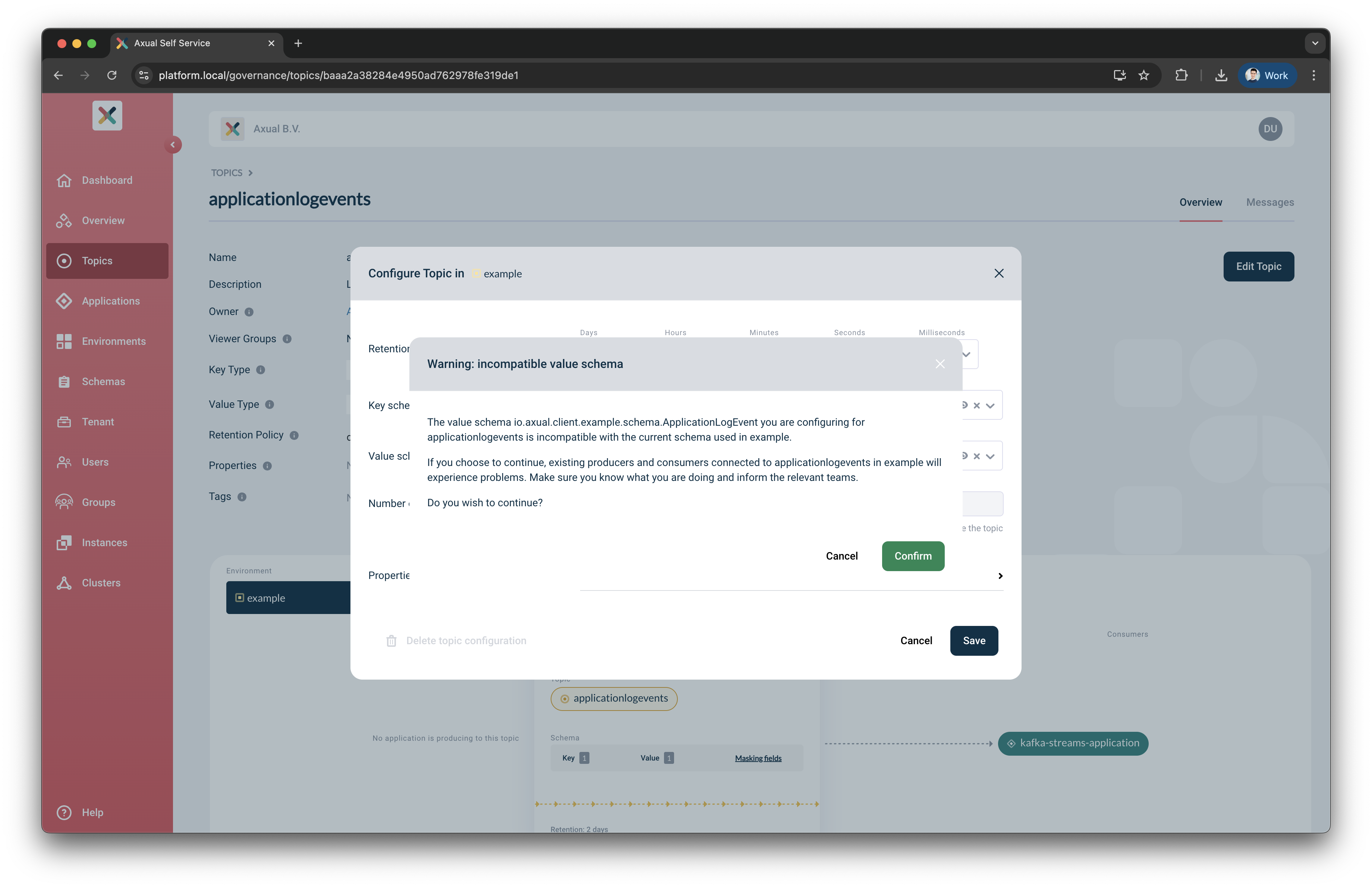Incompatible schema warning