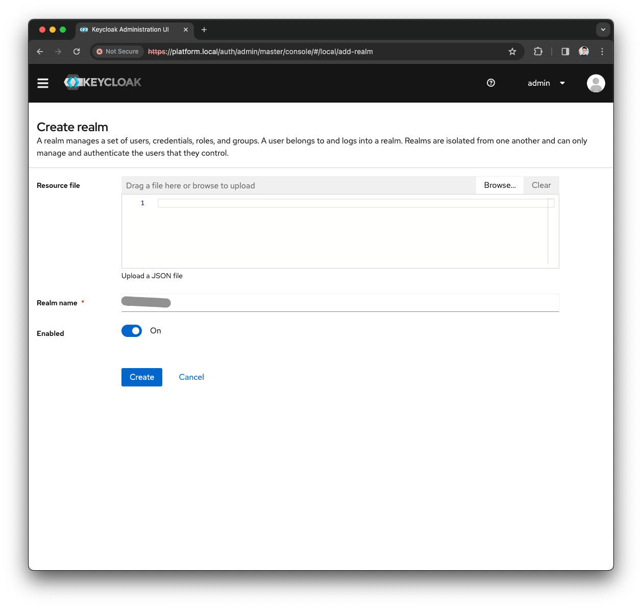 Keycloak Create test realm
