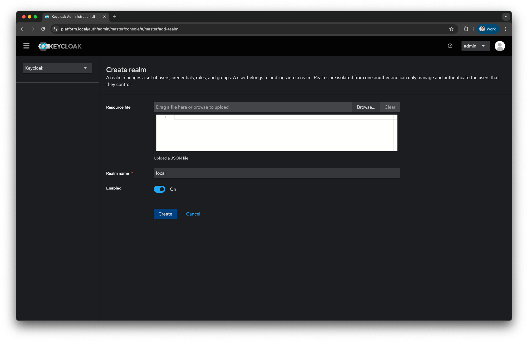 Keycloak Create local realm