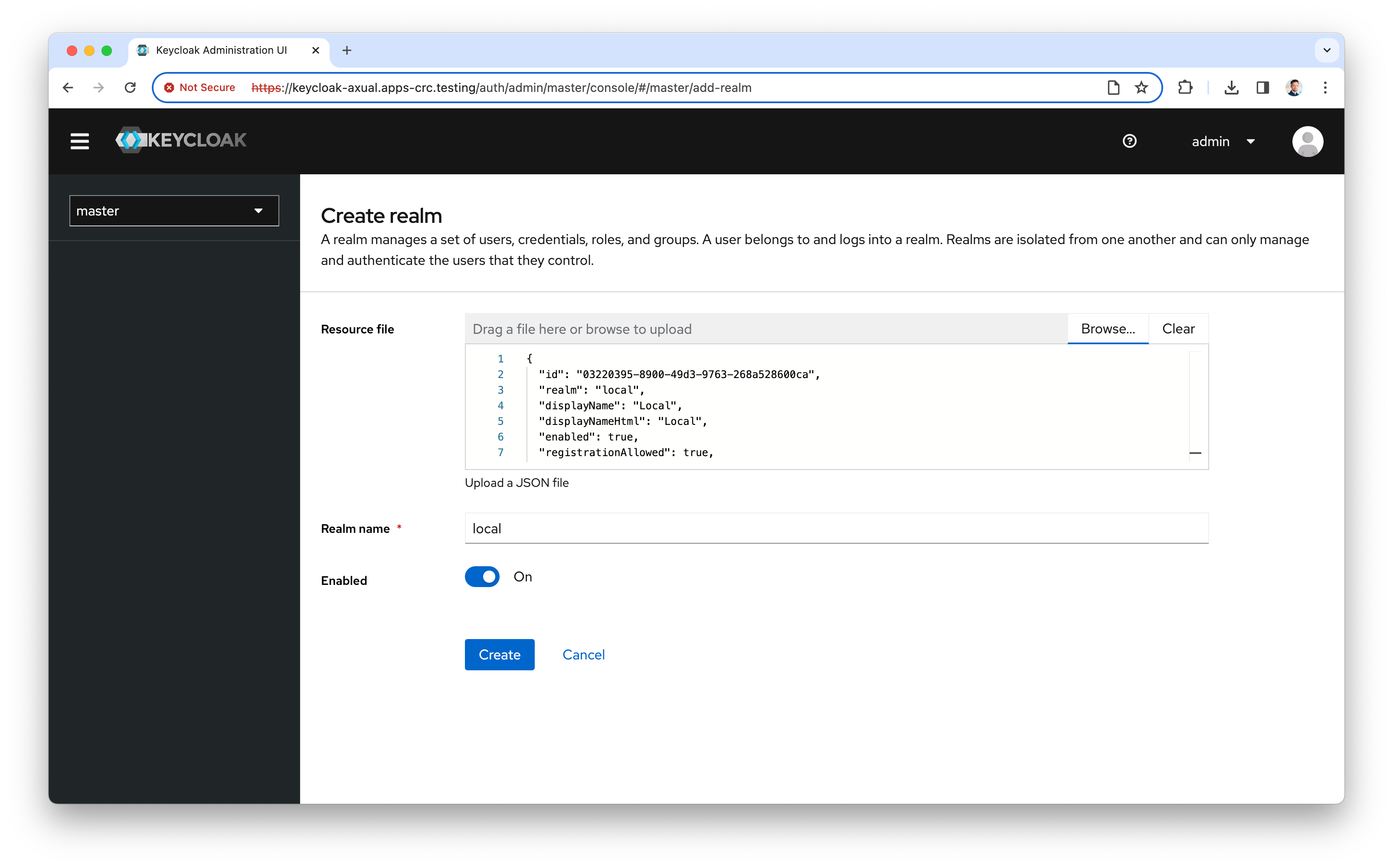 Keycloak - importing a realm (OpenShift)