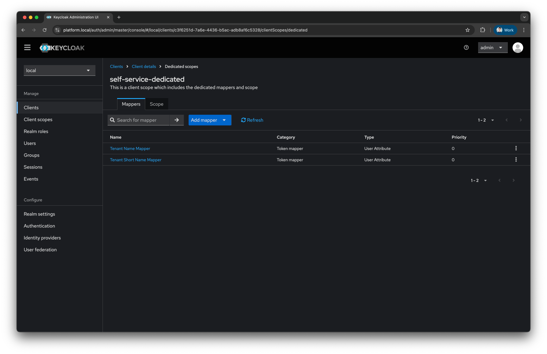 Keycloak Self-Service client-mappers